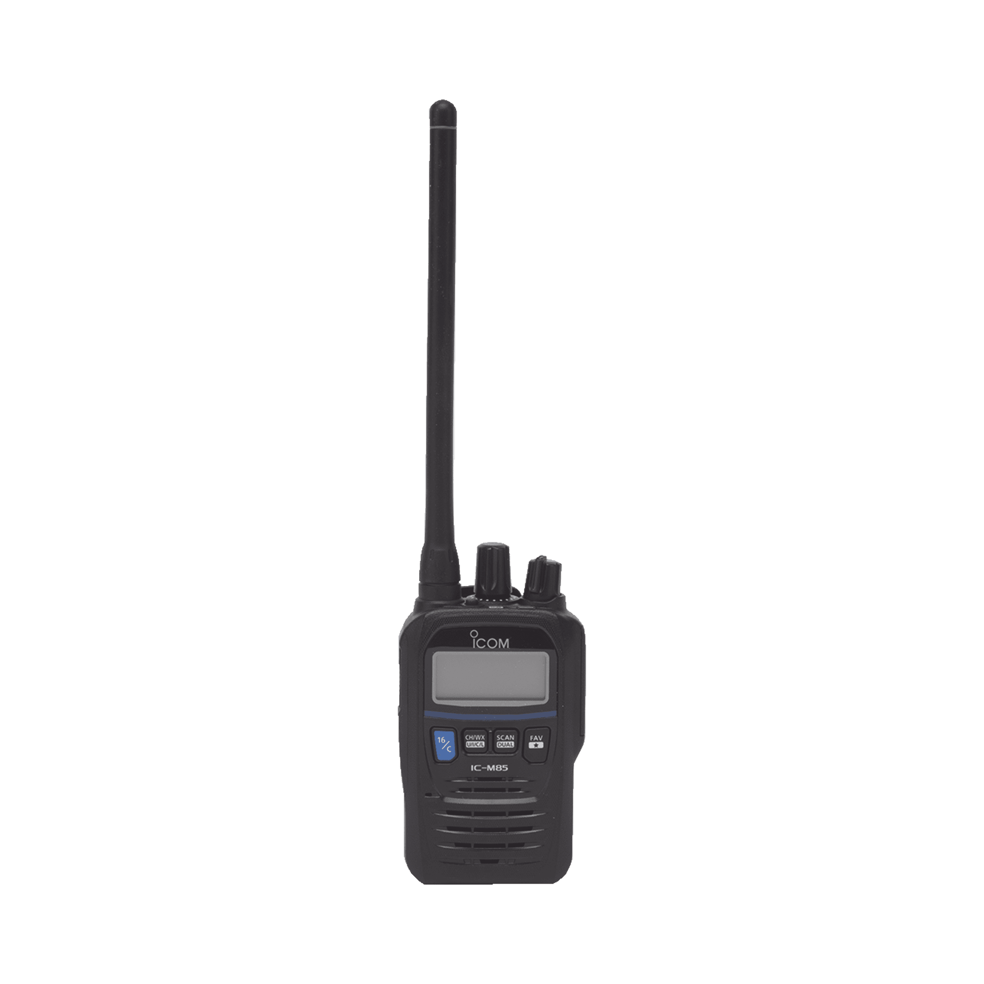 Radio VHF Portátil, Intrínsicamente Seguro, 5 W de Potencia de RF, Certificado UL, Opción de Uso en Mar y Tierra, Funciones de Emergencia, IP67 y MIL-STD-810G, 11 horas de duración de batería IC-M85UL