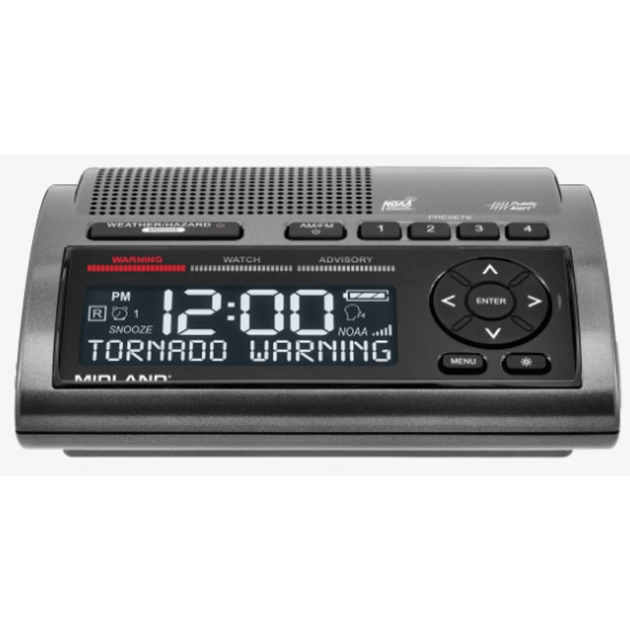 Radio de Alerta Meteorológica WR400 / 7 Canales NOAA y Environment Canada / Almacena 10 Alertas / Sirena de 85 dB / Reloj Dual con Alarma / Carga USB / Certificado Public Alert WR400