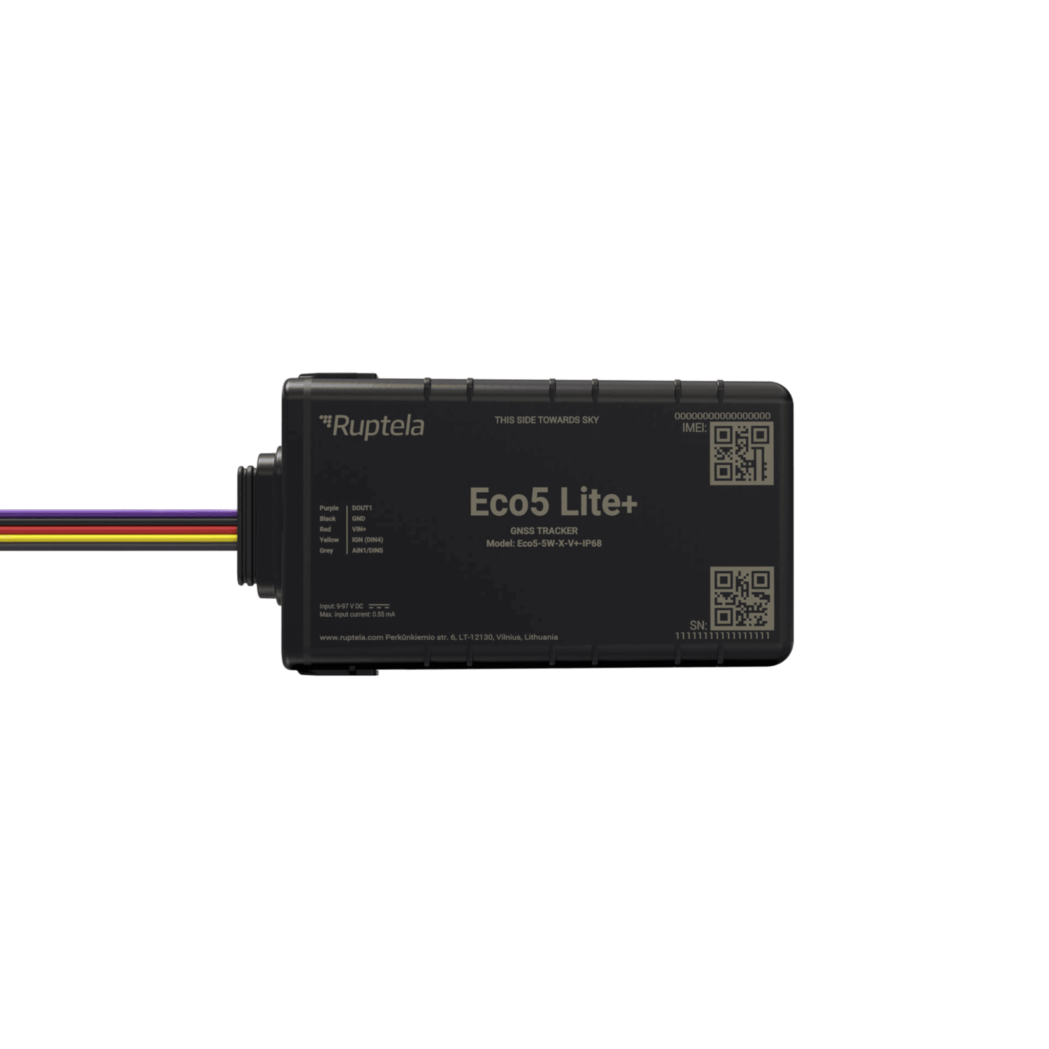 Rastreador Vehicular y Monitoreo de Flota / IP68 / BLE 5.0 y GNSS / LTE CAT1 y LTE-M con Respaldo 2G / GNSS U-blox / MiKado IP54 / Acelerómetro de 3 Ejes / Suministro 9-32 V / Batería Interna ECO5LITEPLUS
