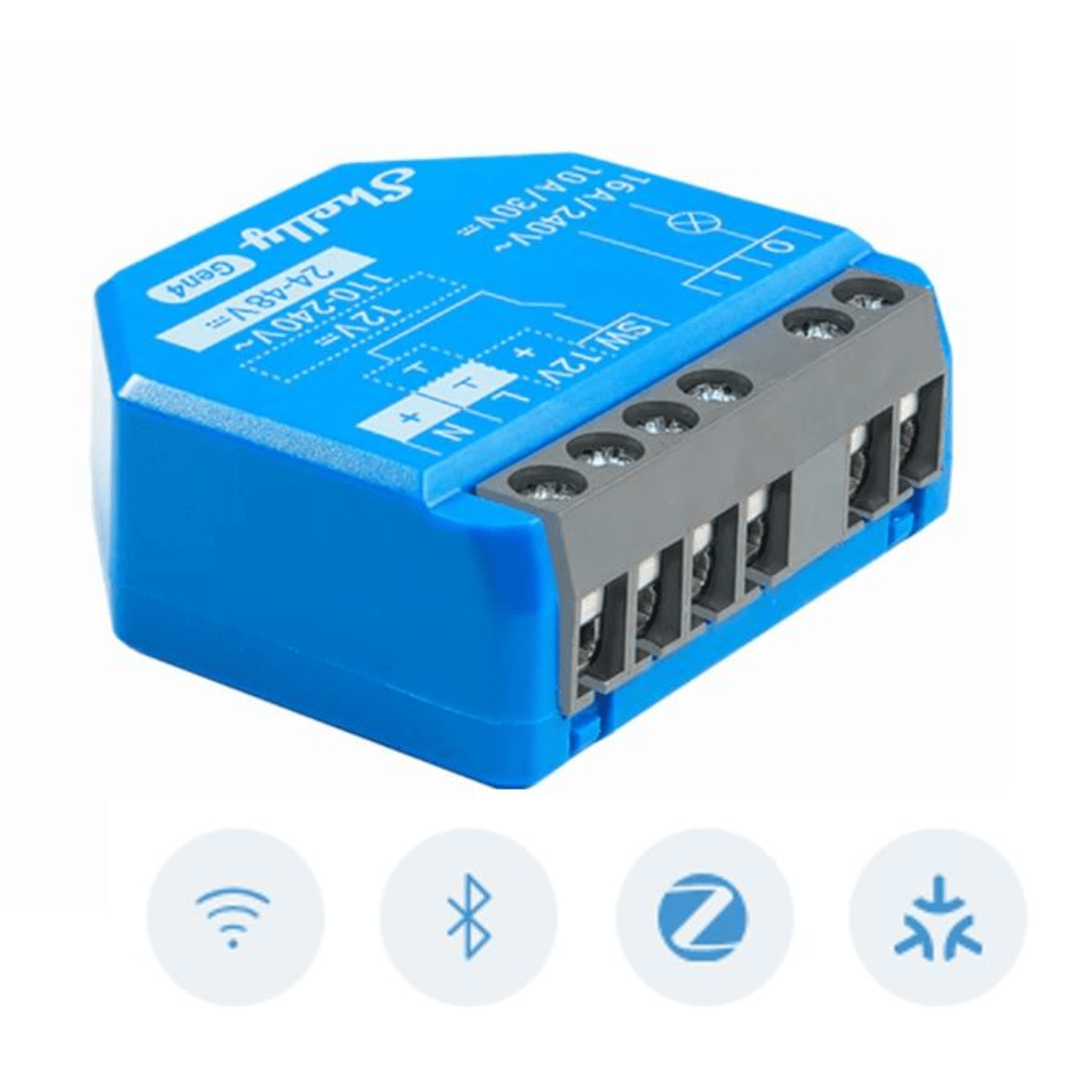 Relevador inalámbrico inteligente 16A, 110-240 V / 1 salida de contacto seco / compatible con asistente de voz Alexa, Google Home / Wifi 2.4 SHELLY1GEN4