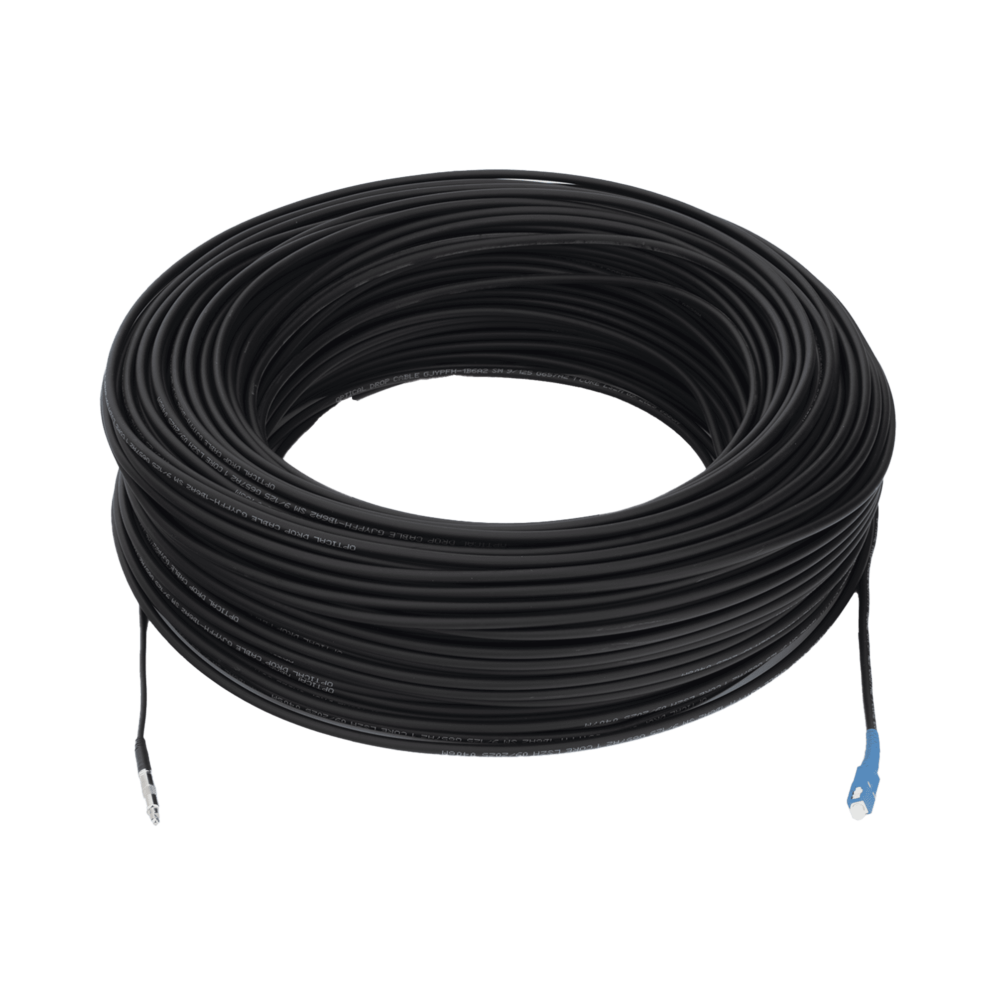 Rollo de Fibra Óptica Drop Redonda G657A2 Monomodo Simplex de 200 Metros con Conectores SC/UPC-SC/UPC para Instalaciones Aéreas, Subterráneas o a la Intemperie LP-200-SCU