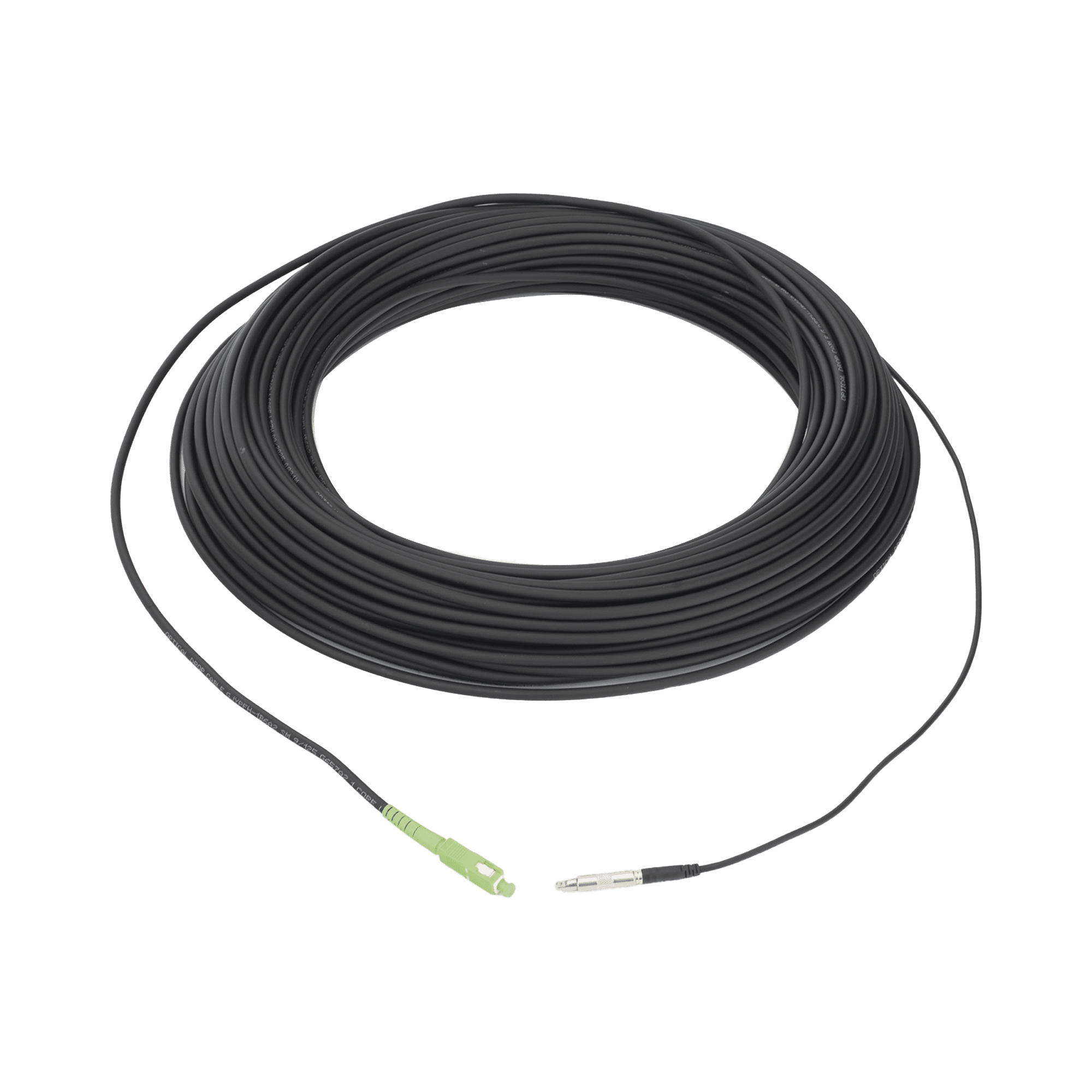 Rollo de Fibra Óptica Drop Redonda G657A2 Monomodo Simplex de 50 Metros con Conectores SC/APC-SC/APC para Instalaciones Aéreas, Subterráneas o a la Intemperie LP-50-SCA
