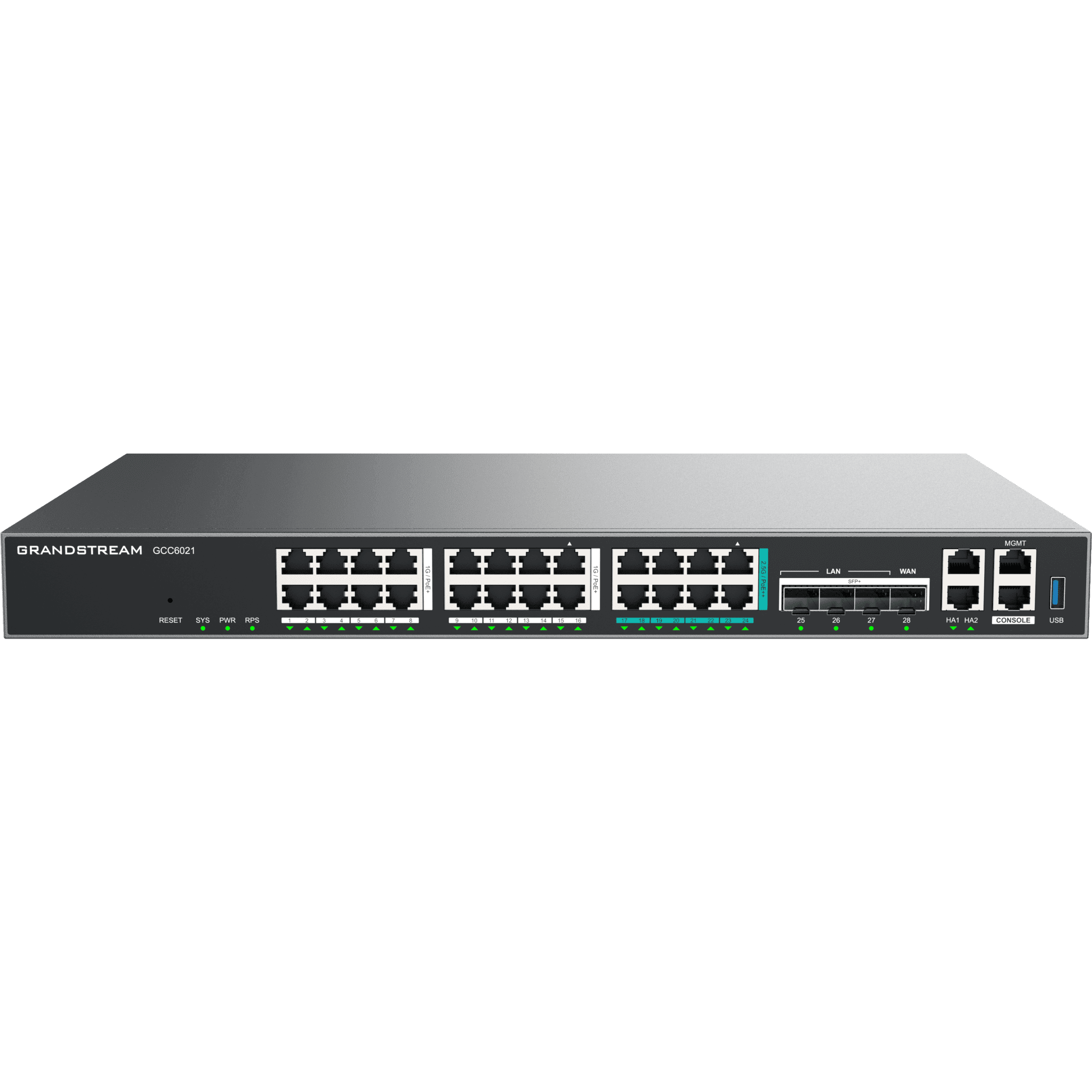 Router Todo-en-Uno GCC6021 con PBX de 50 Extensiones + Firewall + VPN + Switch de 16 Puertos GbE + 4x SFP+ 10 GbE y 8x 2.5 GbE / Gestión en la Nube con GDMS GCC6021