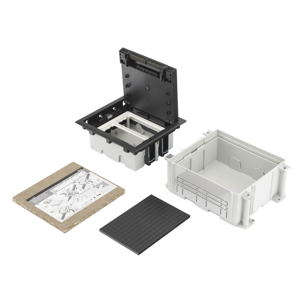 Caja de Suelo Simon Serie S / Para Voz, Datos o Contactos Eléctricos / Capacidad para 2 Módulos / Con Registro Integrado para Fijación en Concreto / Profundidad Ajustable de 70 a 100 mm / Alta Resistencia Mecánica y Térm SM-CPAV-2
