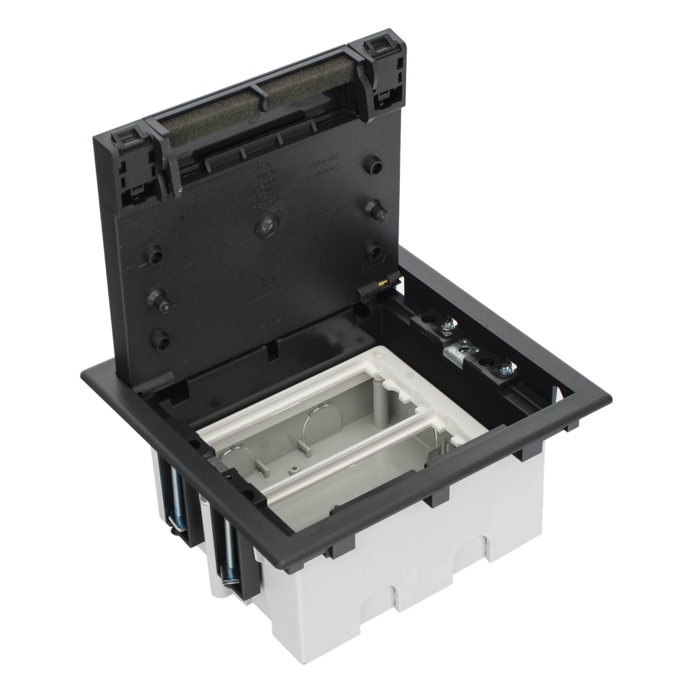 Caja Para Instalación en Piso Falso para Voz, Datos o Contactos Eléctricos / Capacidad para 2 Módulos / Espacio Embellecedor en la Tapa / Profundidad Ajustable de 90 a 120 mm / Los Módulos se Adquieren Aparte / (SF210/14CY) SM-CPF-2