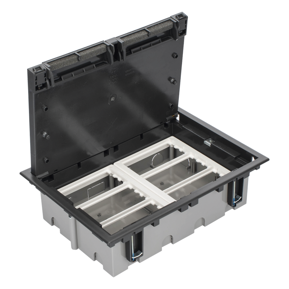 Caja Para Instalación en Piso Falso para Voz, Datos o Contactos Eléctricos / Capacidad para 6 Módulos / Espacio Embellecedor en la Tapa / Profundidad Ajustable de 90 a 120 mm / Los Módulos se Adquieren Aparte / (SF610/14CY) SM-CPF-6