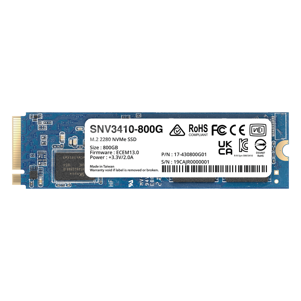 SSD NVMe M.2 SNV3410/3510 | SSD 400GB | Alto Rendimiento 400000 IOPS Lectura | 70000 IOPS Escritura | Resistencia 1022 TBW | Protección de Datos Integral | Análisis de Vida Útil | Diseñada para Sistemas Synology. SNV3410-400G