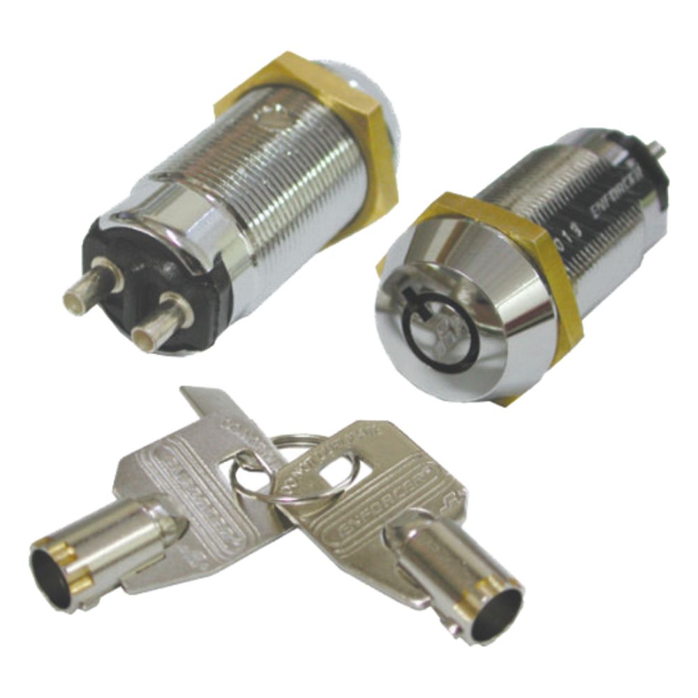 Interruptor de Llave Tubular / Diseño "See-Saw'"Anti retorcimiento / Carcasa de Aleación de Zinc Cromado / Contactos Plateados con Tratamiento Anti-Sulfuración / Base de Bachelita / Terminales Redondos / 2A@12VDC SS-095-1H0