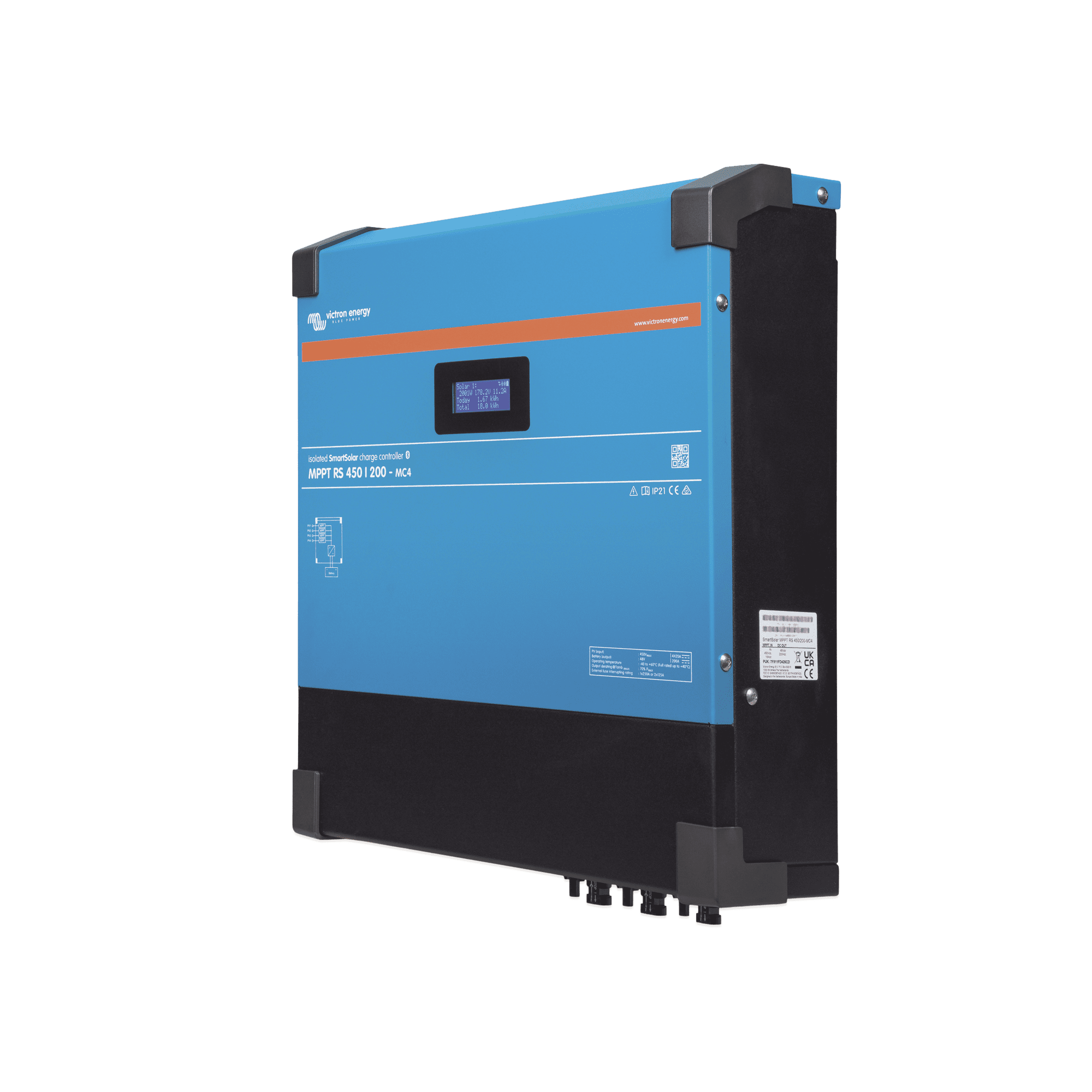 SmartSolar MPPT RS 450/200-MC4. Controlador Solar MPPT 200A, Voltaje: 48 Vcc. Para uso con Inv. Cargadores Victron MPPTRS450/200