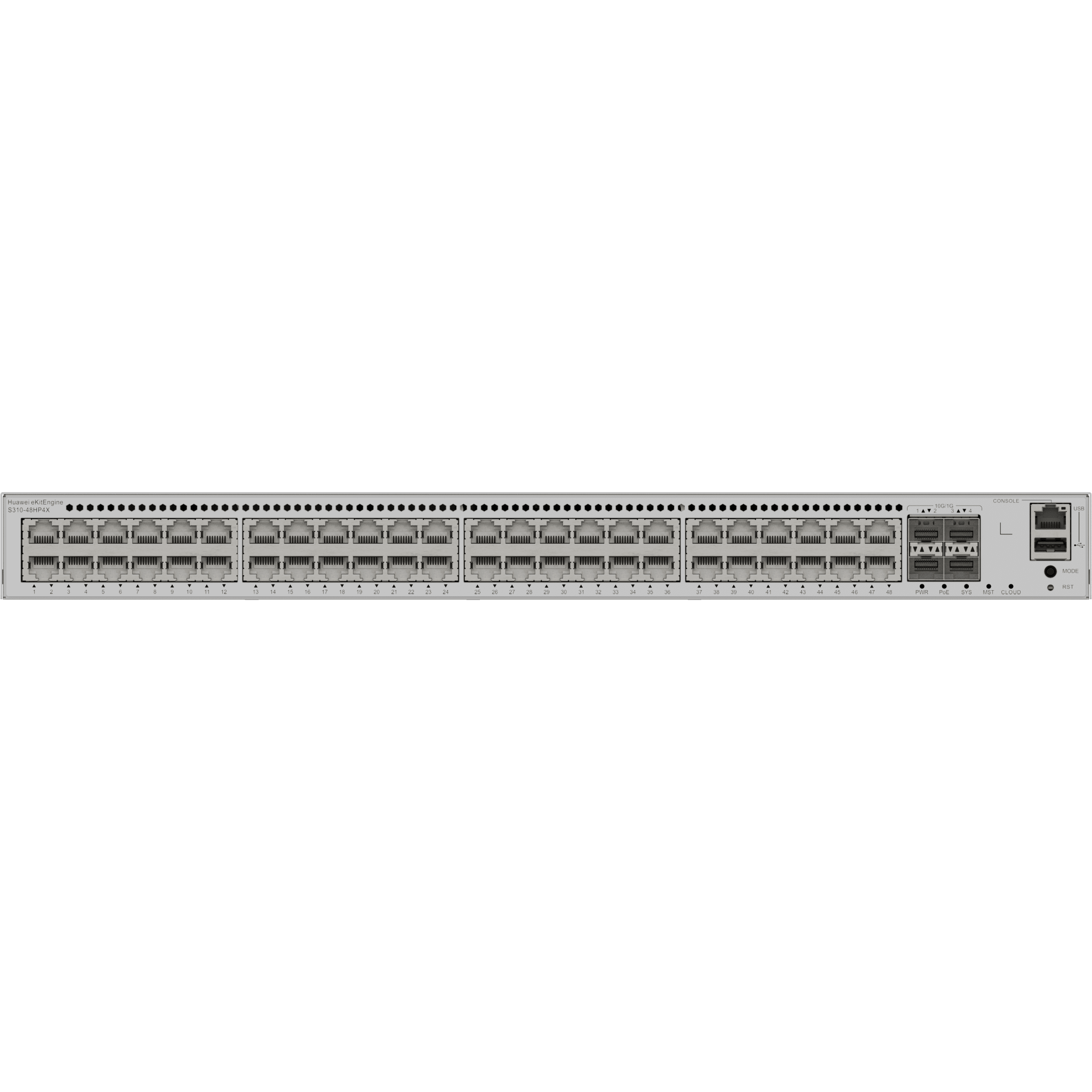 Switch Core/Distribución eKit Administrable / Capa 3 / 48 puertos Gigabit PoE+ + 4 SFP+ / PoE Perpetuo / PoE Budget 849 W / Sin Licenciamiento S310-48HP4X