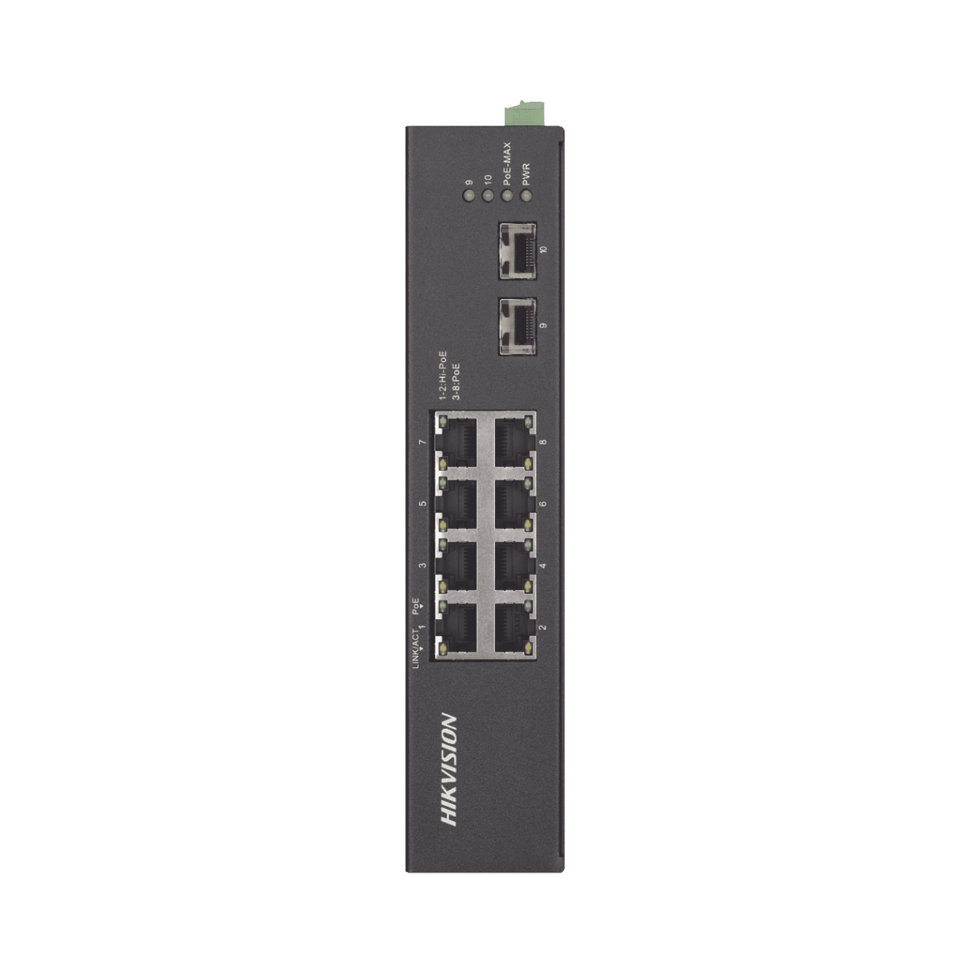 Switch Industrial No Administrable Gigabit / 6 Puertos Gigabit PoE+ (30 W) + 2 Puertos Gigabit PoE++ (60 W) / 2 Puertos SFP / 120 W Total / 48 a 57 VCD / Ideal para Proyectos / 300 Metros de Distancia DS-3T0510HP-E/HS