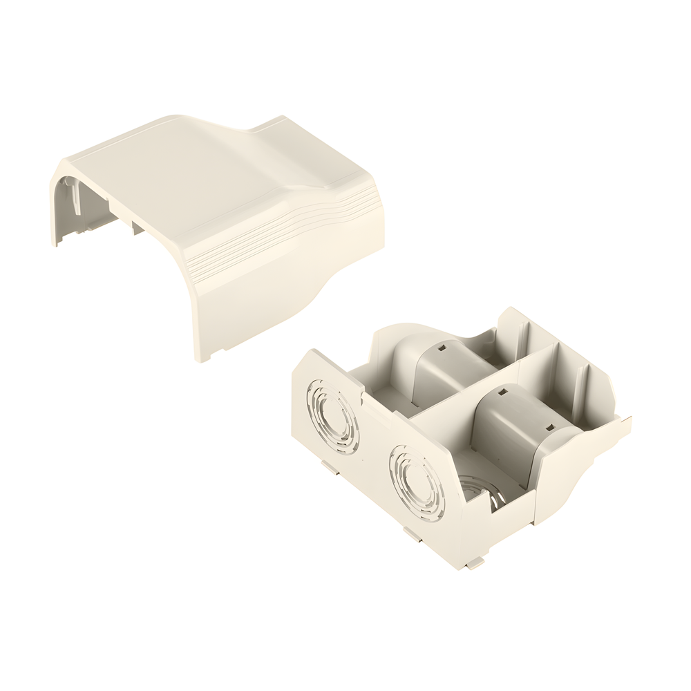 Conexión de tubería a canaleta T70, Salidas de 1/2", 3/4", 1" y 1 1/4", material ABS, Color Blanco Mate T70EEIW