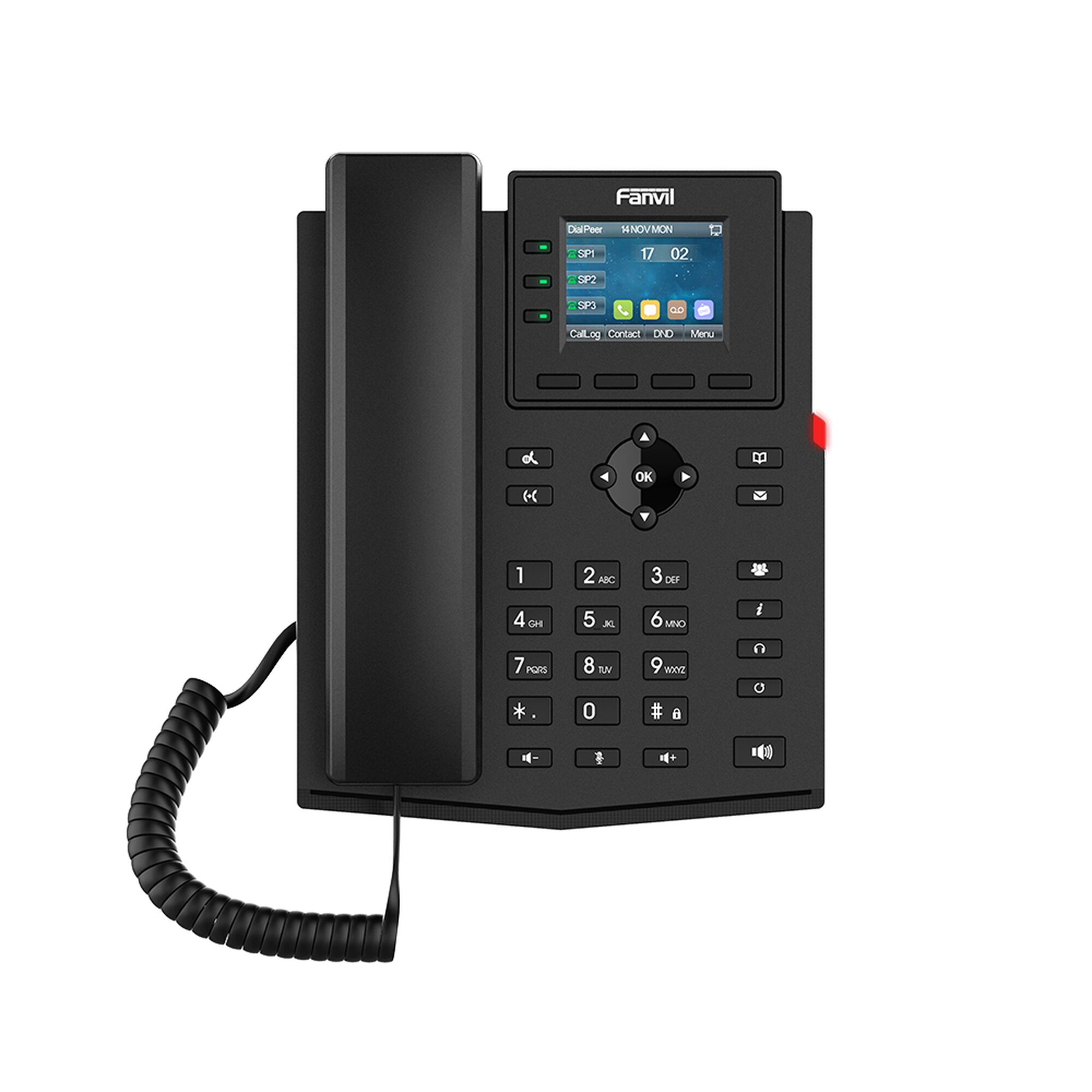 Teléfono 2 Hilos para switch PN8 y PN24 /empresarial para 4 líneas SIP con pantalla LCD de 2.4 pulgadas a color, Opus y conferencia de 6 vías, PoE. X303-2W