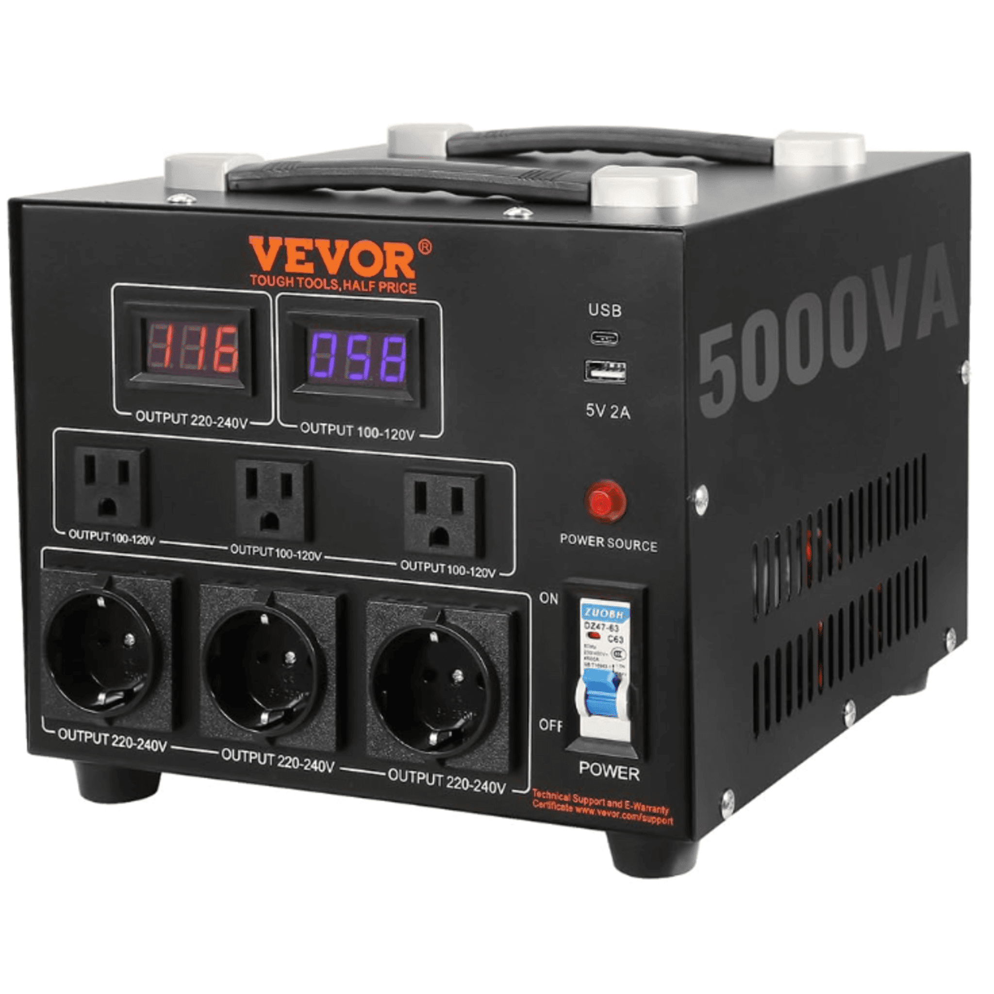 Transformador convertidor de voltaje de 5000 W 110/220 Vca SV-5000VA