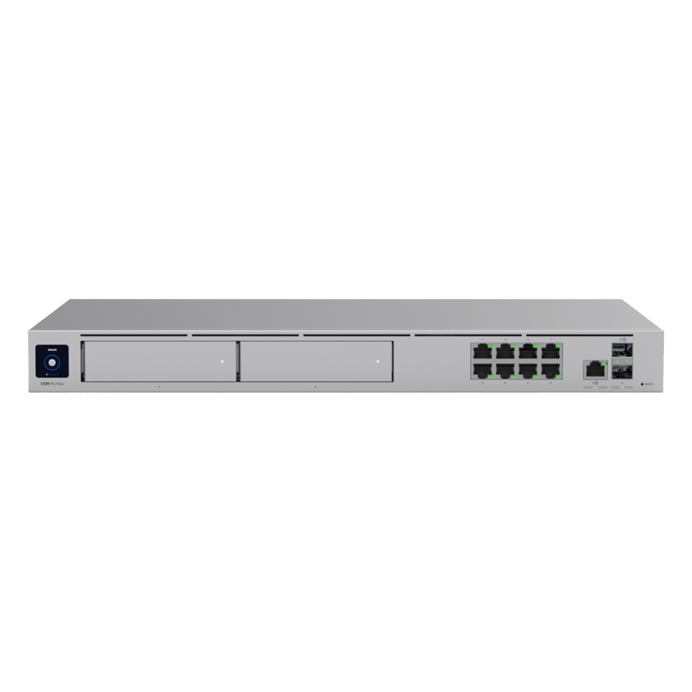 UniFi Cloud Gateway: Dream Machine PRO MAX. Administra hasta 150 dispositivos UniFi y 2000 clientes/todas las aplicaciones UniFi/5 Gbps de ruteo con IDS/IPS, 2 bahías 3.5", 128 GB SSD internos, Fail Over, balanceo de cargas, VPN/SD-WAN UDM-PRO-MAX