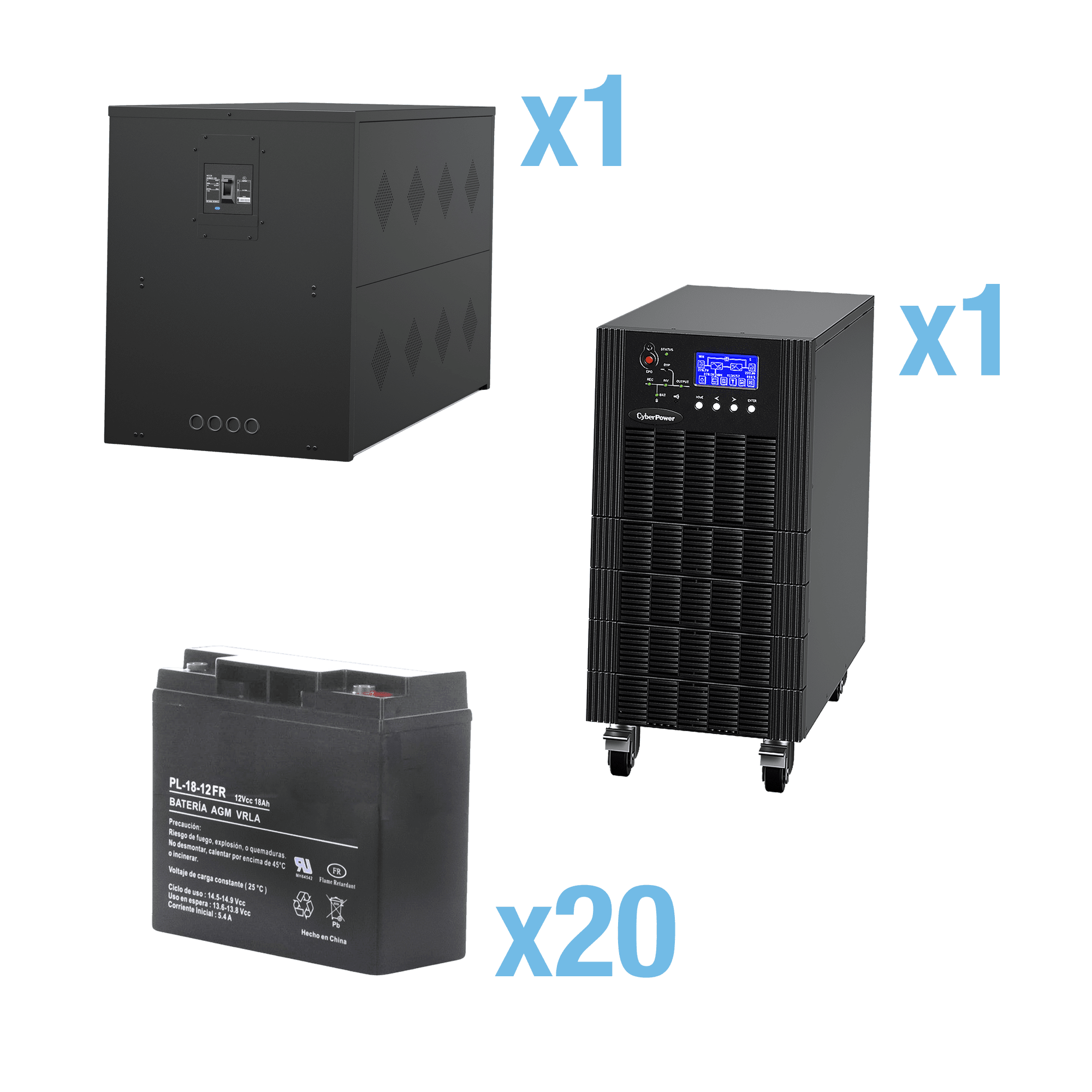 UPS Trifásico de 15 kVA/15 kW, Topología Online Doble Conversión, Voltaje de 208/220 Vca de L-L, Respaldo de 5 Minutos al 100% de Carga, Incluye Módulo y Banco de Baterías HSTP3T15K100P-5MIN