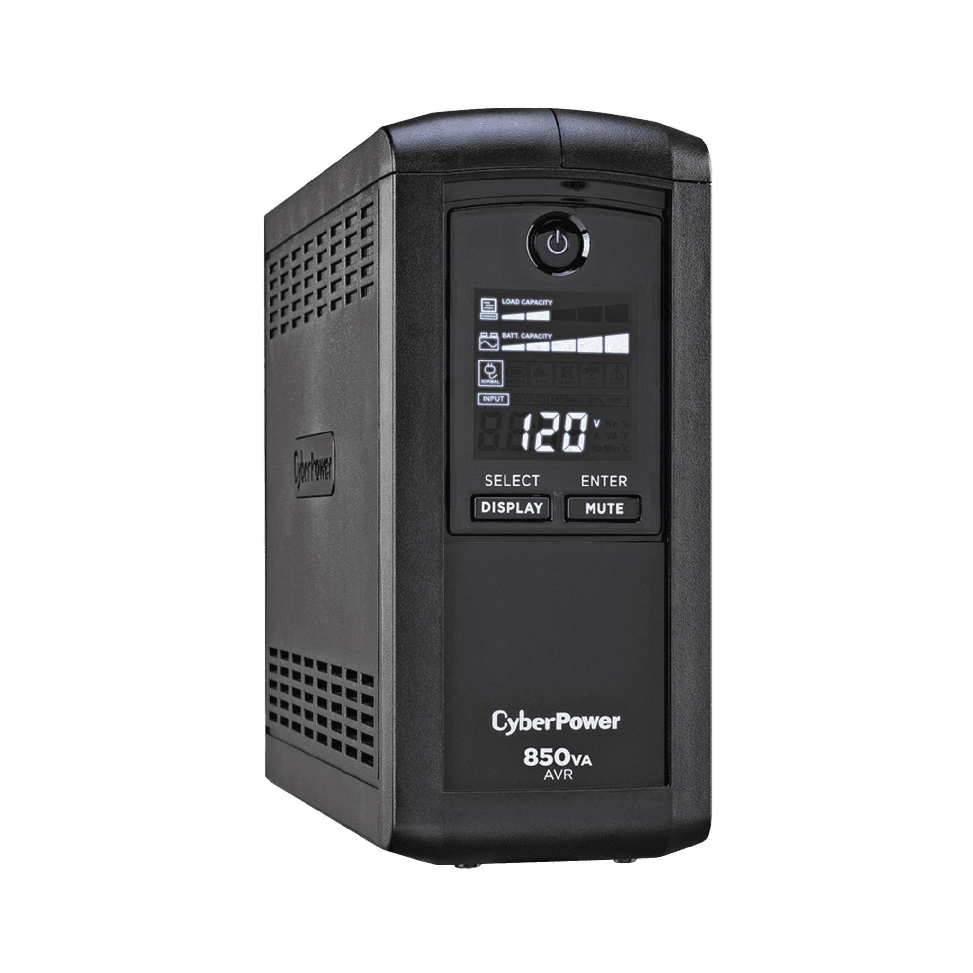 UPS de 850 VA/510 W, Topología Línea Interactiva, Entrada 120 Vca NEMA 5-15P, Tipo Mini Torre, Con 9 Tomas NEMA 5-15R CP850AVRLCDA