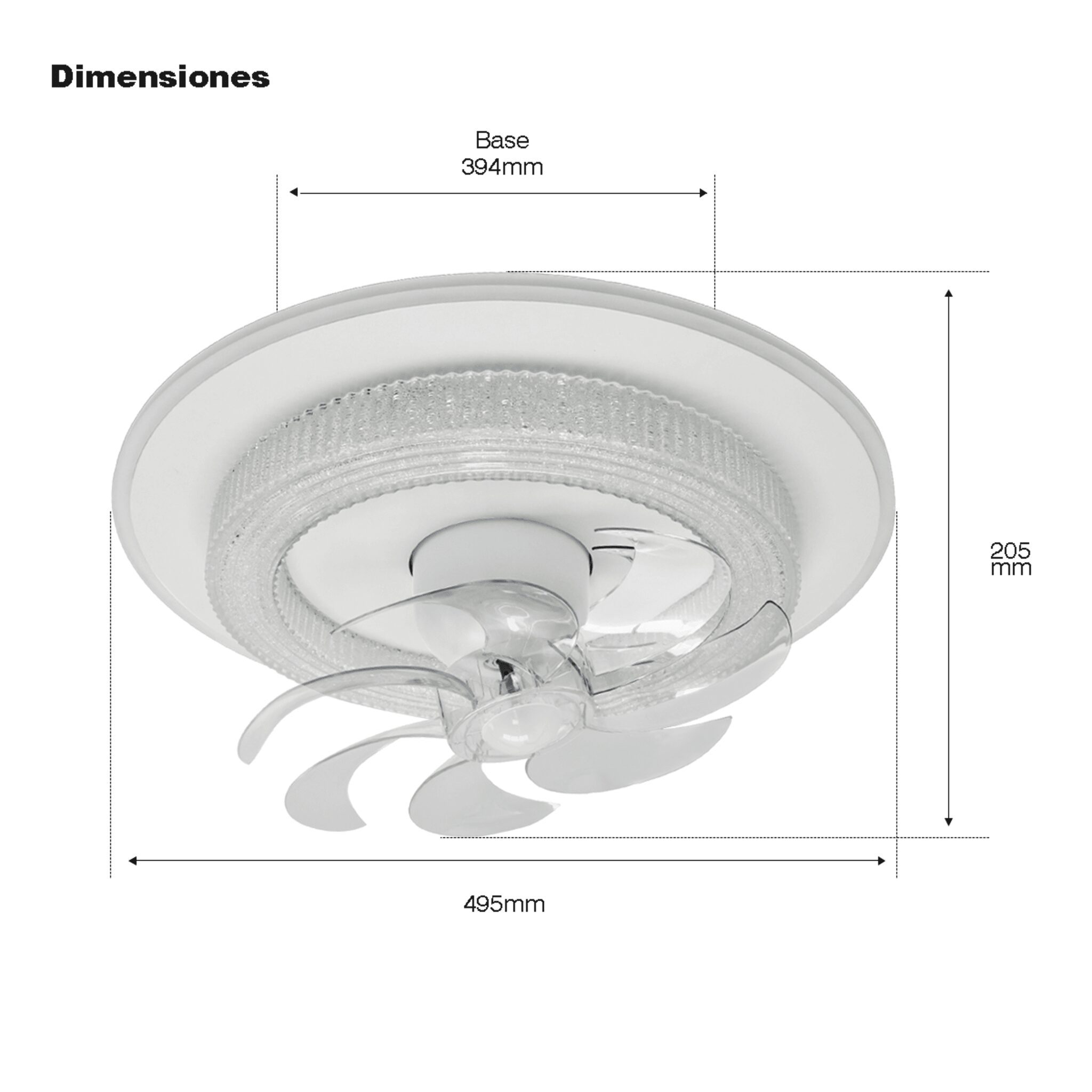 Ventilador de Techo con Luminario LED de 110 V CA 50/60 Hz /  88 W / 3 Tonos de Luz (6500 - 4 000 - 2 700 K) / Con giro 360° / Diámetro 495 mm / 6 Velocidades / Dimeable. JLV-028