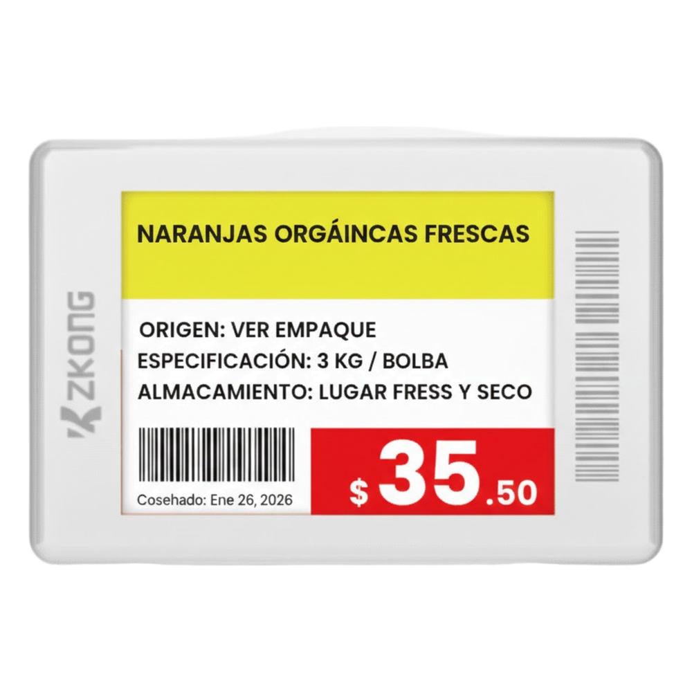 Etiqueta Electrónica de Estantería ESL 1.8 Pulgadas / Pantalla EPD a Color 224x168 píxeles / 4 Colores (Negro, Blanco, Rojo, Amarillo) / Batería 5 Años / Bluetooth LE 5.1 / Gestión en la Nube / NFC / CE ROHS FCC ZKC18B