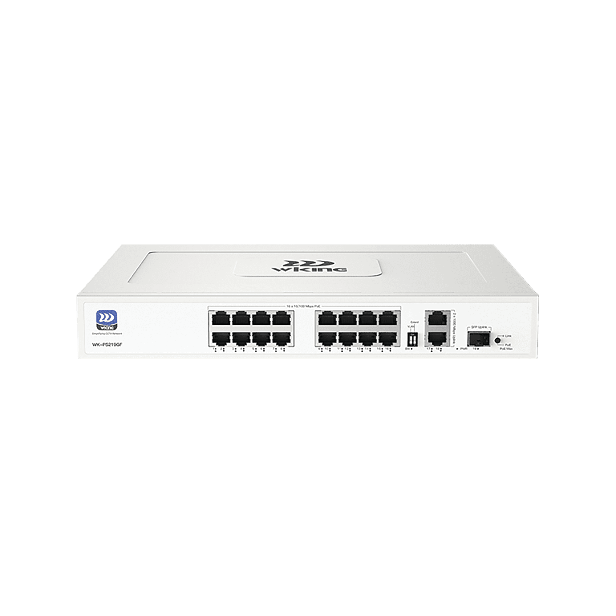 16 x 10/100Mbps PoE Ports, 2 x 10/100/1000Mbps RJ45 Uplink Ports and 1 x 1000Mbps SFP Slot WK-PS219GF