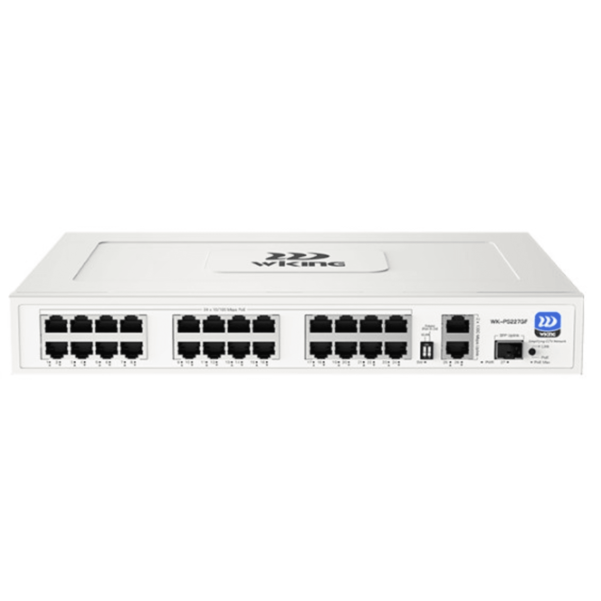 24 x 10/100Mbps PoE Ports, 2 x 10/100/1000Mbps RJ45 Uplink Ports and 1 x 1000Mbps SFP Slot WK-PS227GF