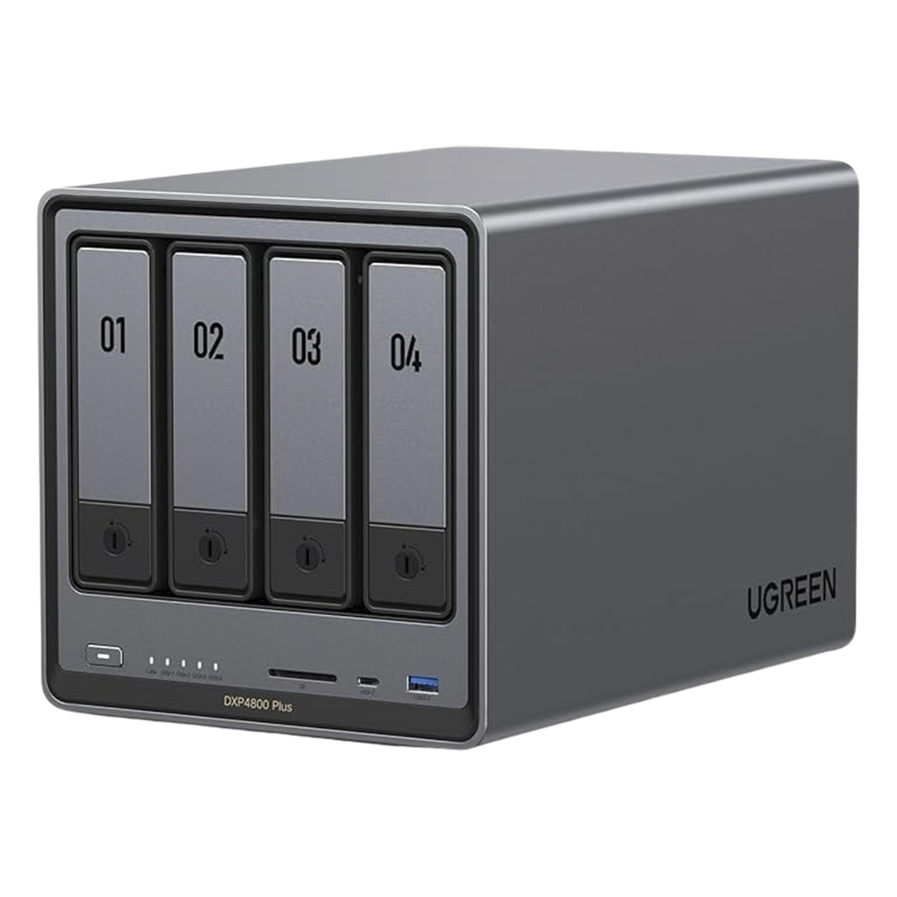 NAS UGREEN NASync DXP4800 Plus / Procesador Intel Pentium Gold 8505 5 Núcleos / 4 Bahías SATA + 2 M.2 NVMe PCIe 4.0 / 8GB DDR5 Expandible a 64GB / 10GbE + 2.5GbE / USB 3.2 Gen 2 Tipo C / HDMI 4K / Sistema Almacenamiento Conectado Red 35260