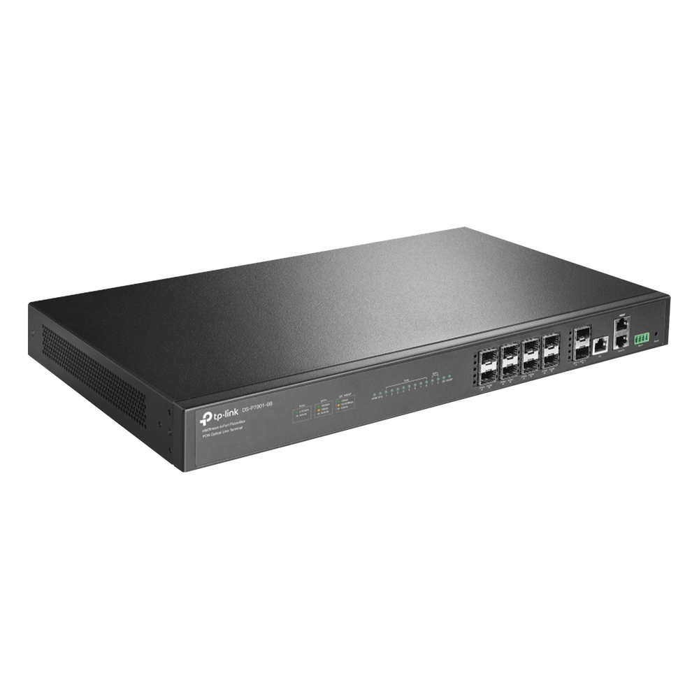 Deltra Stream - OLT de 8 Puertos GPON / Conexión Hasta 1,024 ONUs / 1 Puerto Gigabit RJ45 Uplink / 2 Puertos SFP+ 10GbE Uplink / Fuentes Redundantes AC-AC (incluidas) / Administración desde la Nube Sin Costo (DPMS) DS-P7001-08