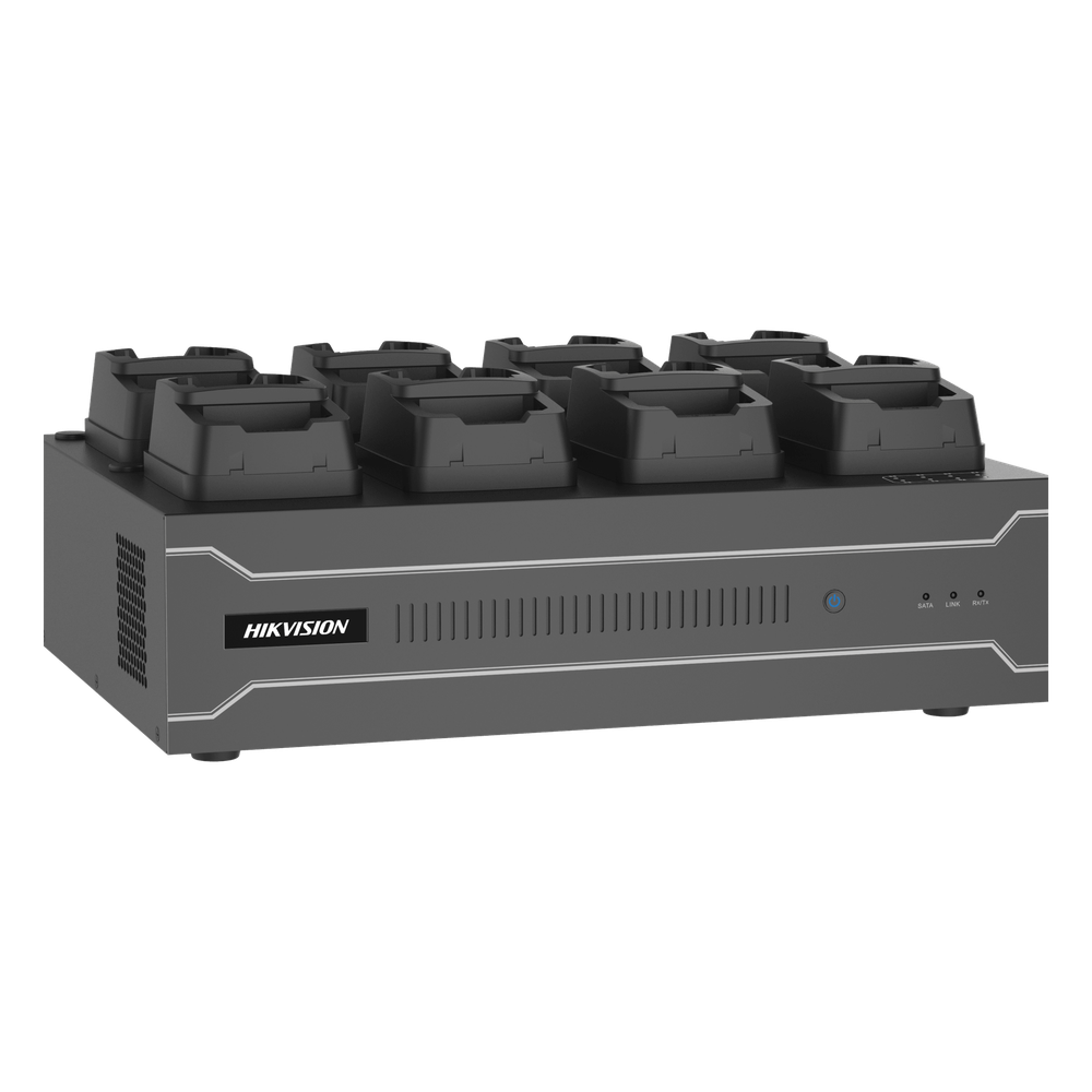 Dock Station de Escritorio con 8 Estaciones de Carga para Body Cams / Doble Interfaz de Red / 4 Bahías de HDD / Carga y Respaldo Automático / Prevención de Pérdida de Datos / Cobertura Cíclica / Reproducción d DSMDS001/2T/8(B)(MCW409)