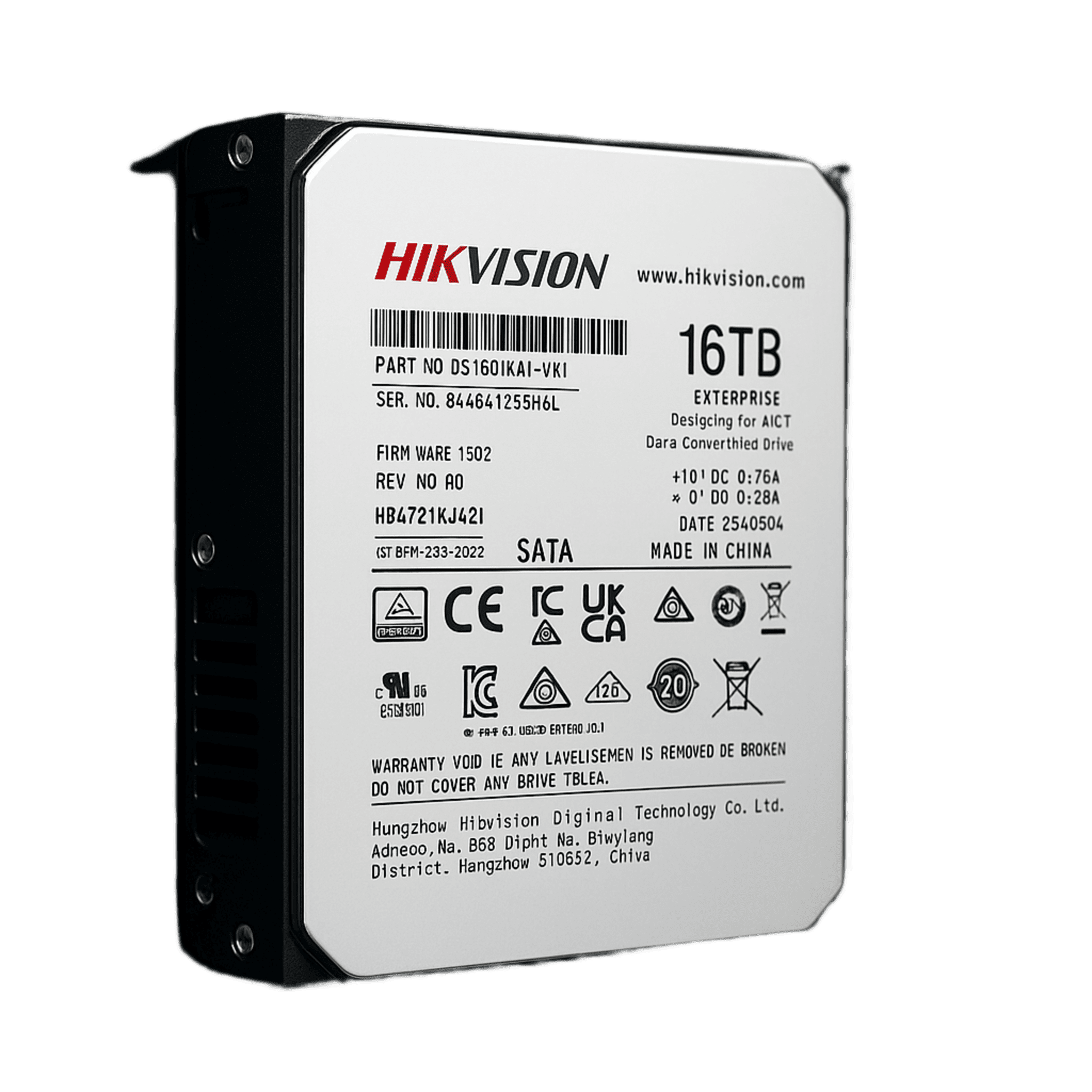 Disco Duro Empresarial / 16 TB / 7200 RPM / Interfaz SATA 6 Gb/s / Búfer de 512 MB / Diseñado para Operación 24/7 / Transferencia de 550 TB por Año DS160HKAI-VX1