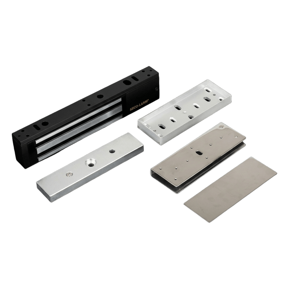 Kit Para Control de Acceso Incluye Chapa Magnética de 600 Lbs / Montaje En "U" Para Puerta de Cristal / Uso Interior / Certificación UL / Color Negro / Diseño Elegante E941SB600PQ/KITU