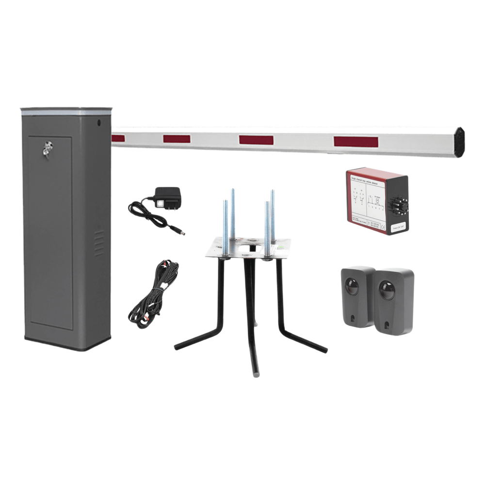 Kit COMPLETO Barrera Derecha XBS Con Corona LED / Brazo de 5.5 Metros / Incluye Sensor de Masa, Transformador, Lazo Magnético, Ancla, Fotoceldas y 2 Controles Inalámbricos KIT-XBS-3R