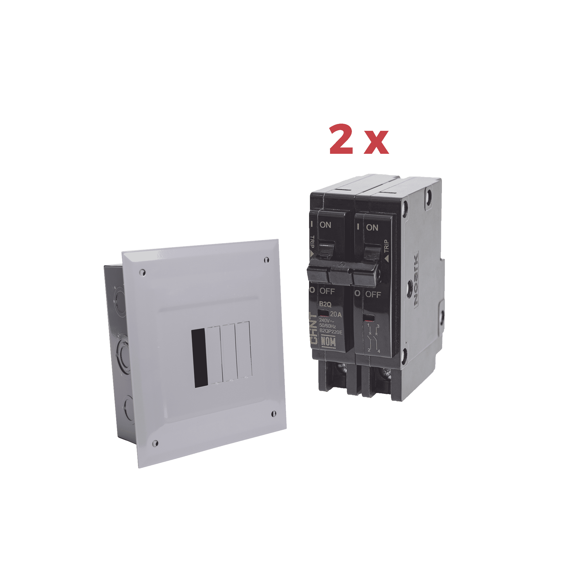Kit Centro de Carga 4P para empotrar con 2 Interruptores Térmicos de 2 Polos, 20Amp 120/240Vca 10kA. KITC2Q420E