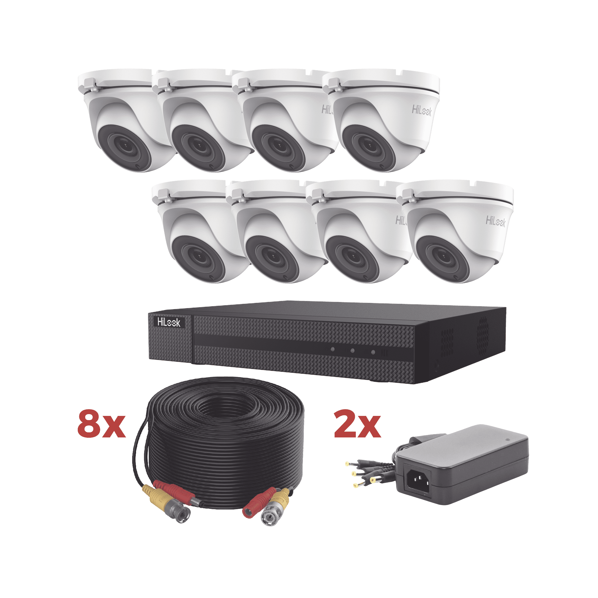 Kit TurboHD / DVR 8 Canales 1080p Lite / 8 Cámaras turret 1080p metalicas / 8 cables de 20 metros / 2 fuentes de 4 canales HL1080P8E
