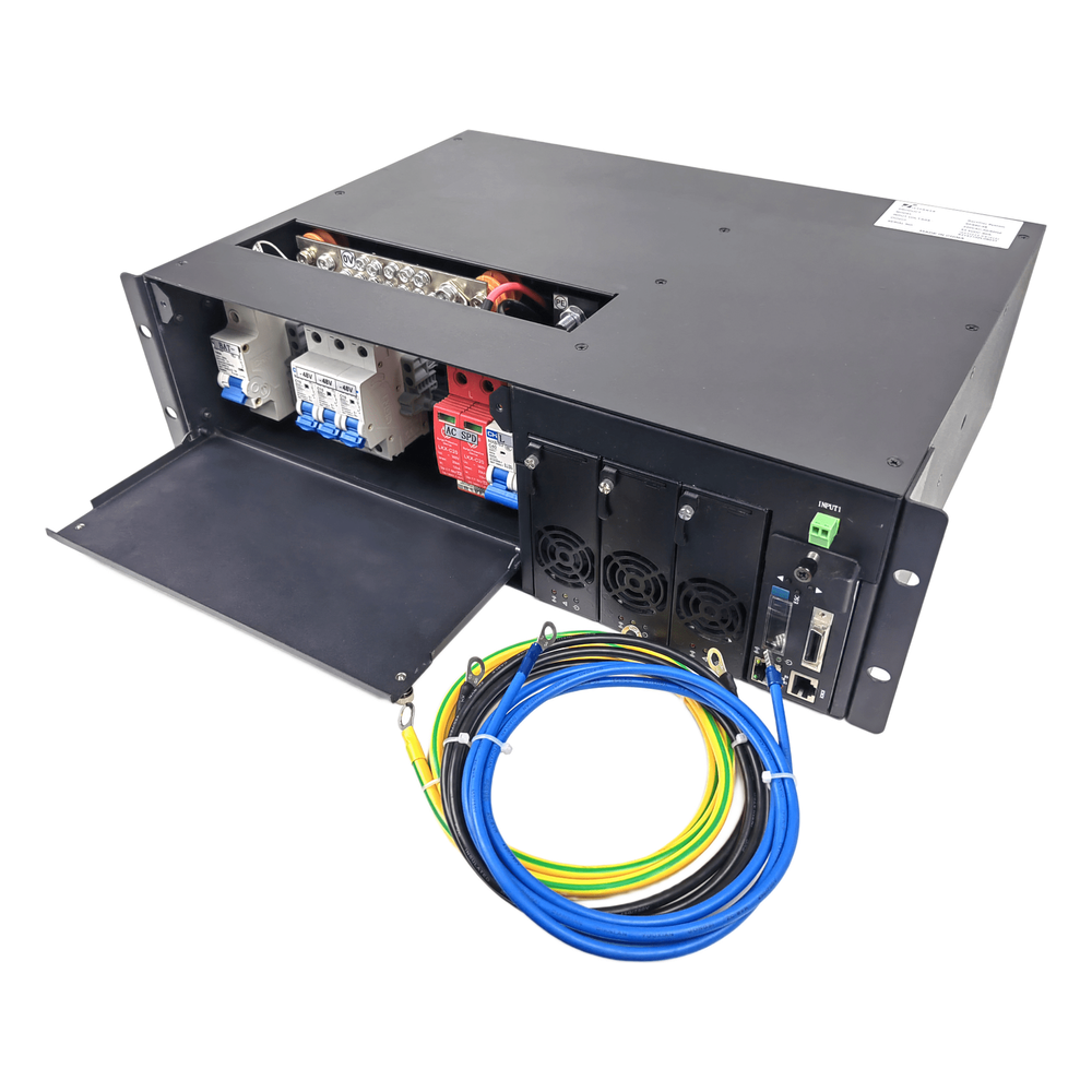 Rectificador de Energía AC 110 Vac / –48 V de Alta Eficiencia, 90 A y 5400 W, 3 UR para Telecomunicaciones como equipos OLT´s Modulares LP-PSOLT-90A