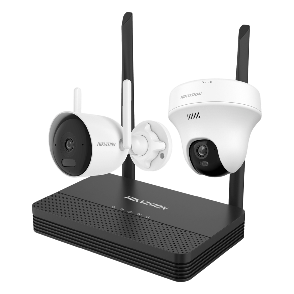 Kit IP Inalámbrico 4 Megapixel / NVS 4 Canales / 1 Cámara Bala Exterior + 1 Cámara Turret Interior con Lente 2.8 mm y Dual Light / Audio Bidireccional (Micrófono y Bocina) / Soporta Micro SD de 512 GB NKS4245WBTH