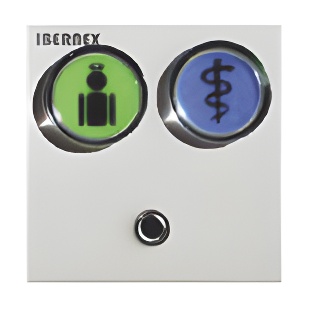 MODULO DE 2 BOTONES ILUMINADOS (VERDE Y AZUL) CON JACK DE 3,5MM PARA PULSADORES NX0871 Y NX0881 Y LECTOR RFID 125KHz INTEGRADO (4). CONEXION BUS RS485 NX0591/GB