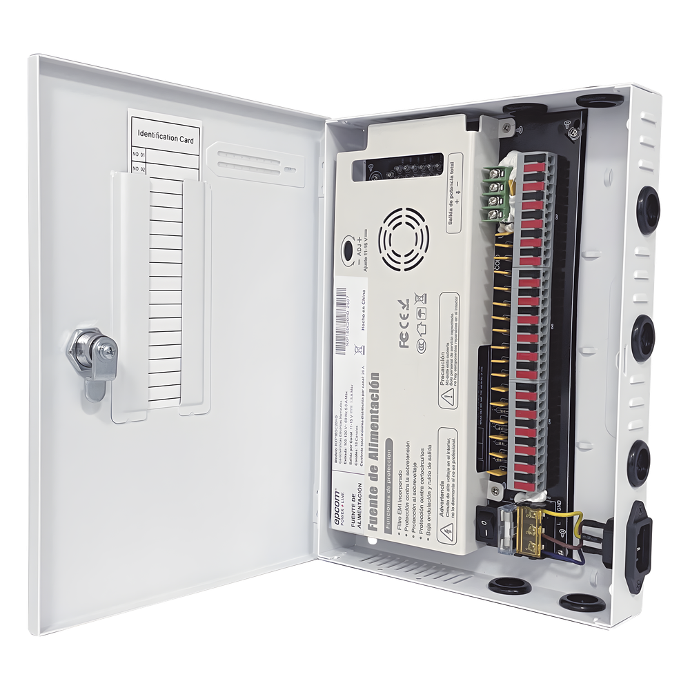 Fuente / 11-15 V / 18 canales / 20 A / Alta tecnología en seguridad / Doble ventilador / Hasta 1.8 Amperes por Salida / Filtro de ruido por canal / Diseño de alta gama. NXP18DC20HD