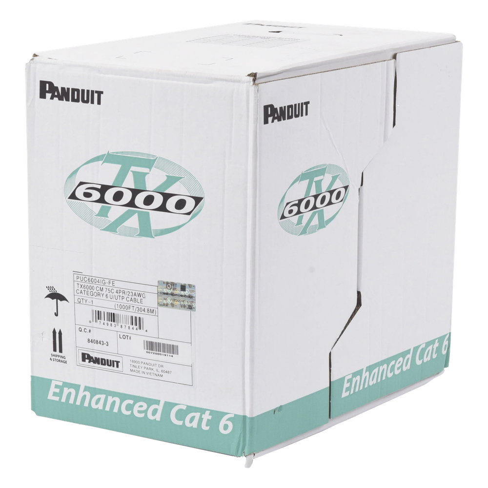 Bobina de Cable UTP 305 Metros (1000 Pies) de Cobre, TX6000? PanNet, Reelex, Gris Internacional, Categoría 6 Mejorado (23 AWG), PVC (CM), de 4 Pares PUC6004IG-ME