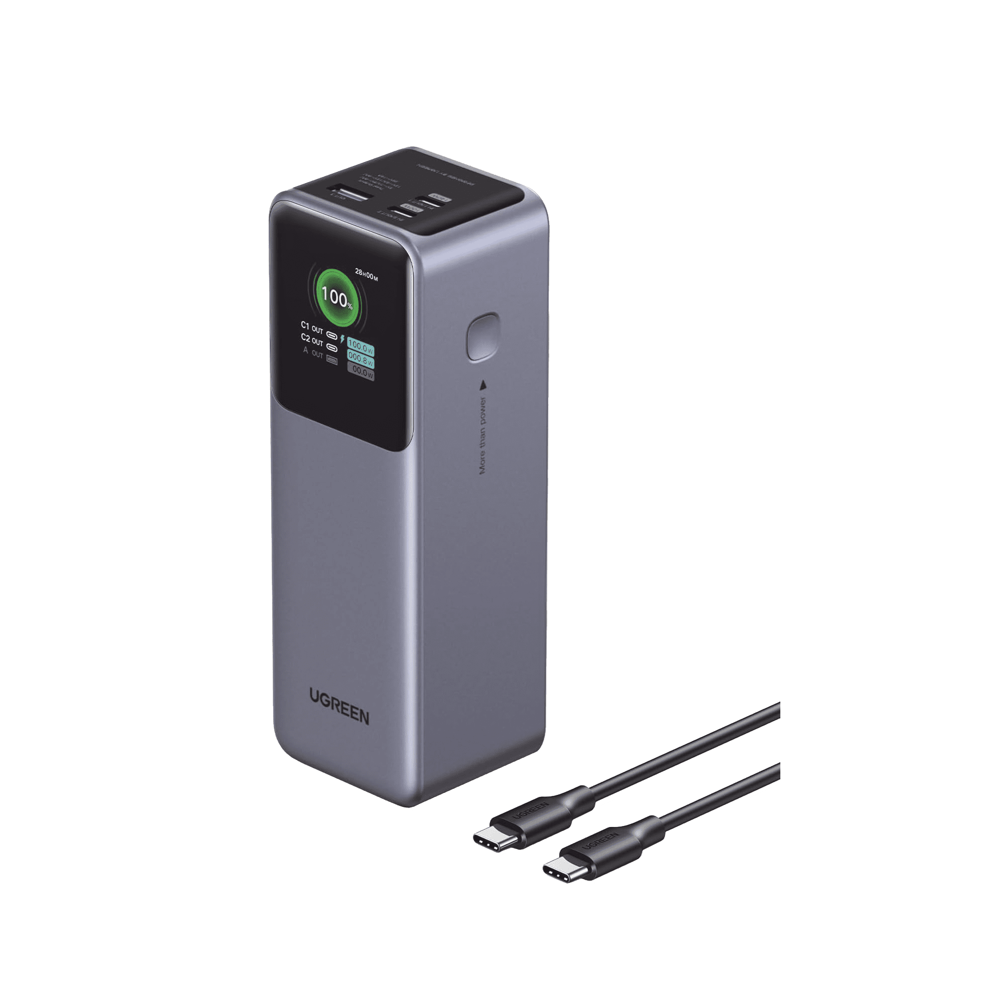 Power Bank de 25000mAh | 3 Salidas 200W Max. | USB-A + 2 USB-C | PD 3.0, QC3.0 | FCP | SCP | Pantalla Inteligente | Carcasa Ignifuga | Color Gris | Incluye Cable USB de 50cm | Carga tu Laptop de Manera Segura. 35525B