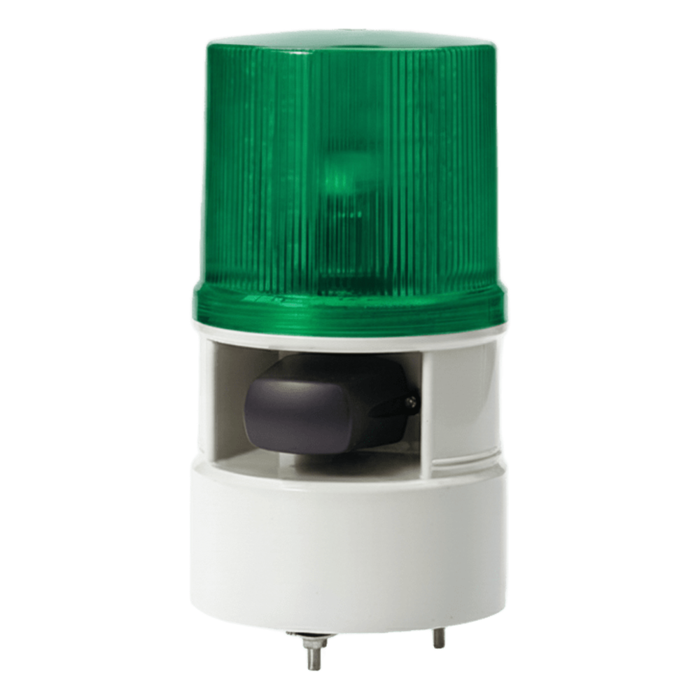 Luces de advertencia color Verde con sirena incorporada con 5 tonos máx. 105 dB en 110 VCA S125DML-WS-110220-G