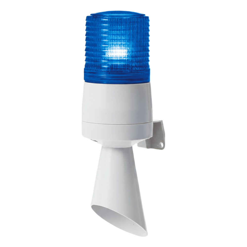 Luz LED con patrones de destello fijo y destellante con buzzer incorporado de alto volumen Máx. 95 dB color Azul 110 VCA S60ADL-110-B
