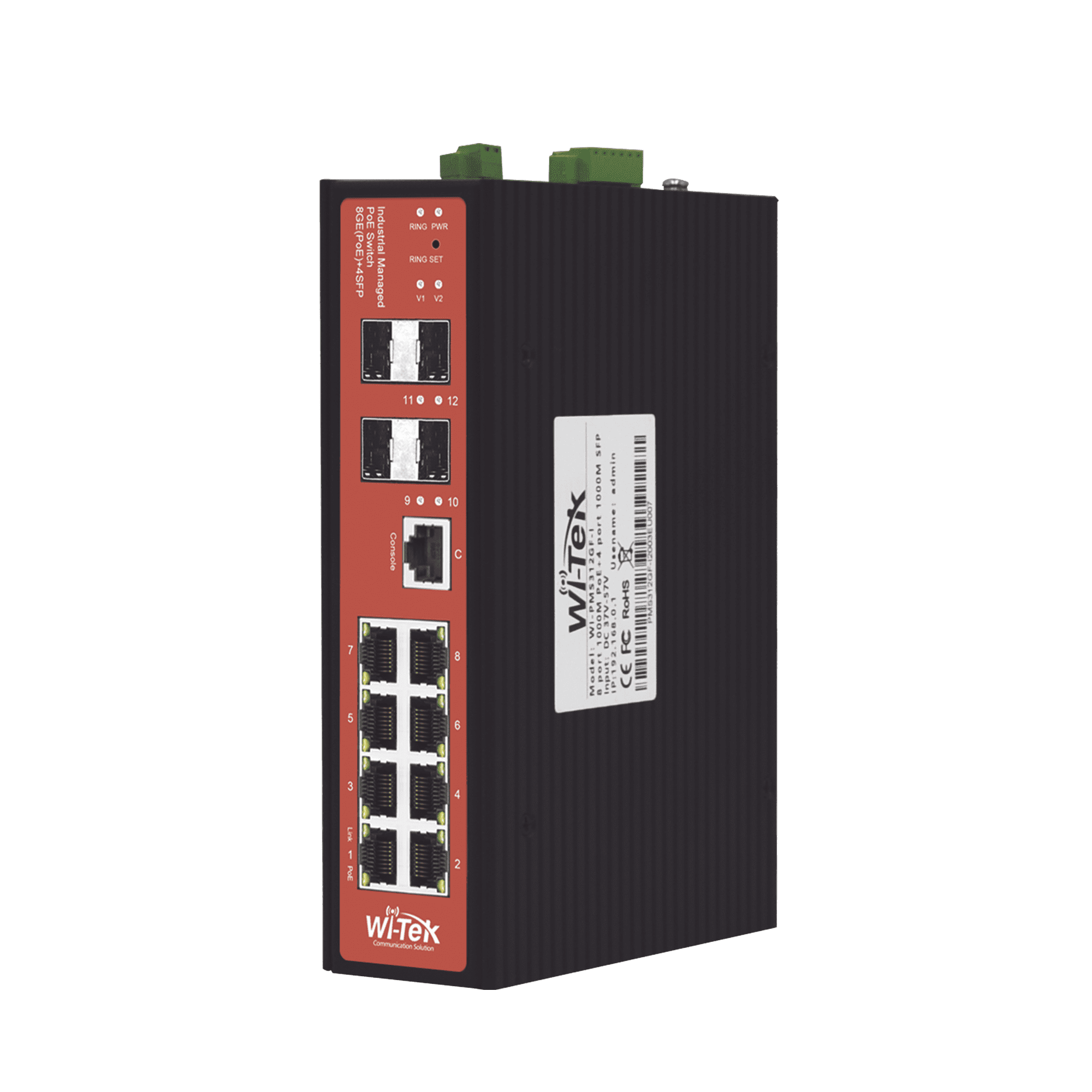 Switch Industrial administrable PoE, puerto 1-2 PoE 24/48. puertos 3-8 puertos 802.3 af/at/bt, hasta 60 W WIPMS312GFIV2