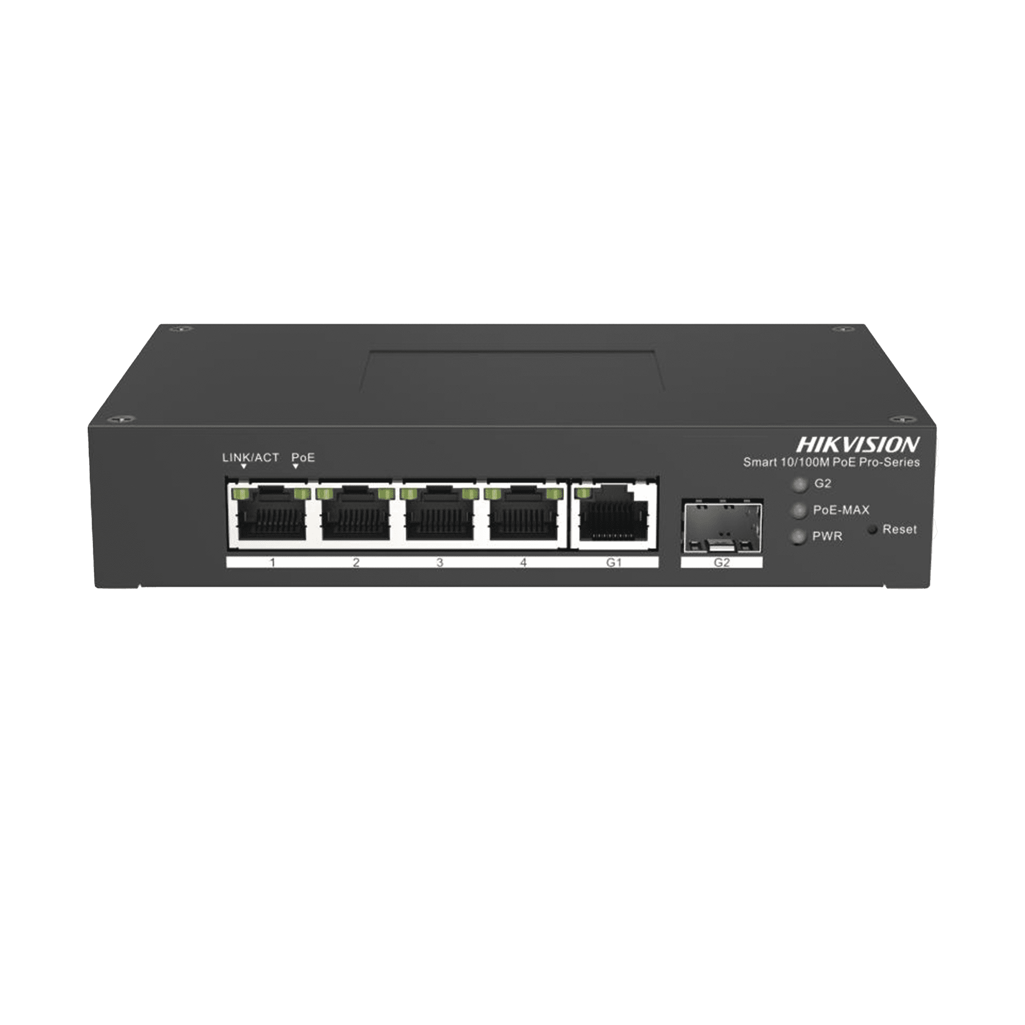 Switch PoE+ Industrial de Escritorio / Administrable / 4 Puertos 10/100 Mbps PoE+ / 1 Puerto 1000 Mbps Uplink / 1 Puertos SFP  /  Configuración Nube Hik-PartnerPro / Modo Extendido hasta 300 Metros / 60 Watts DS-3T1306P-SI/HS