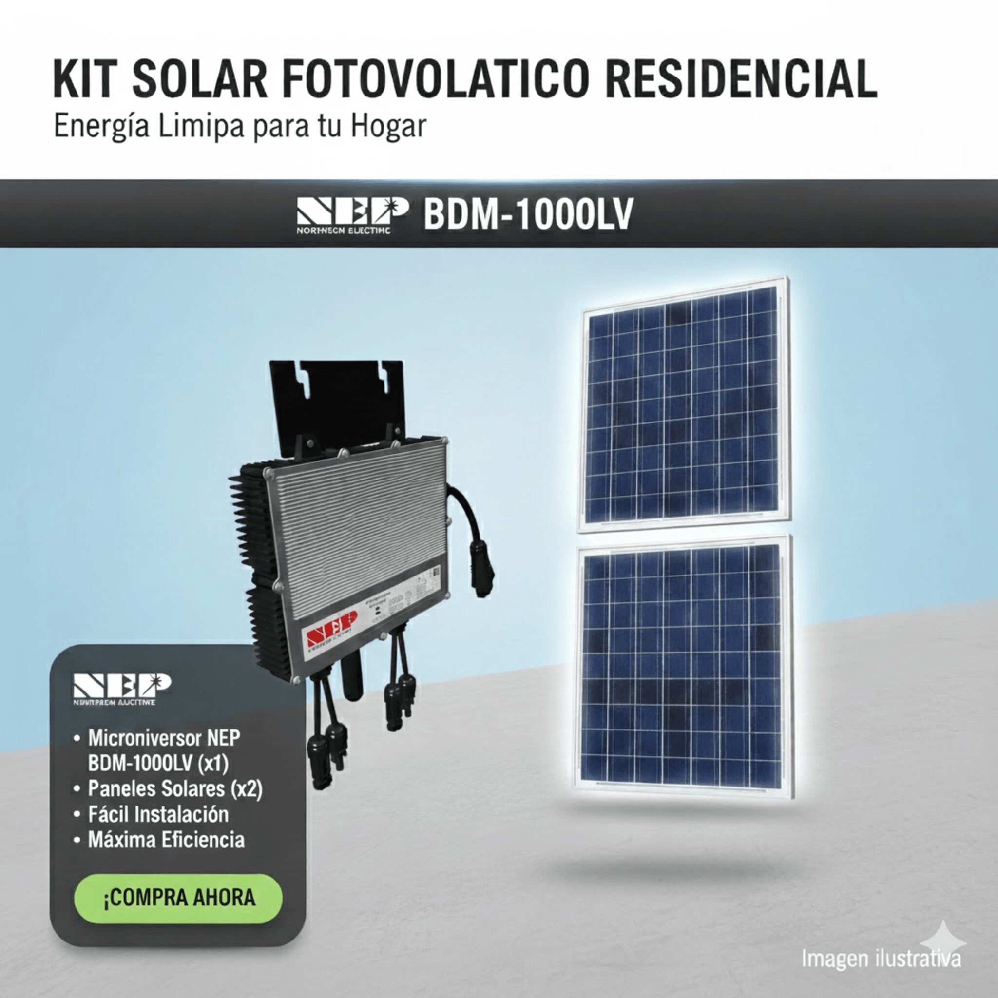 Kit Solar Interconexion / 1kW 127Vca / Microinversores HOYMILES / Montaje Incluido BDM1000LVKIT