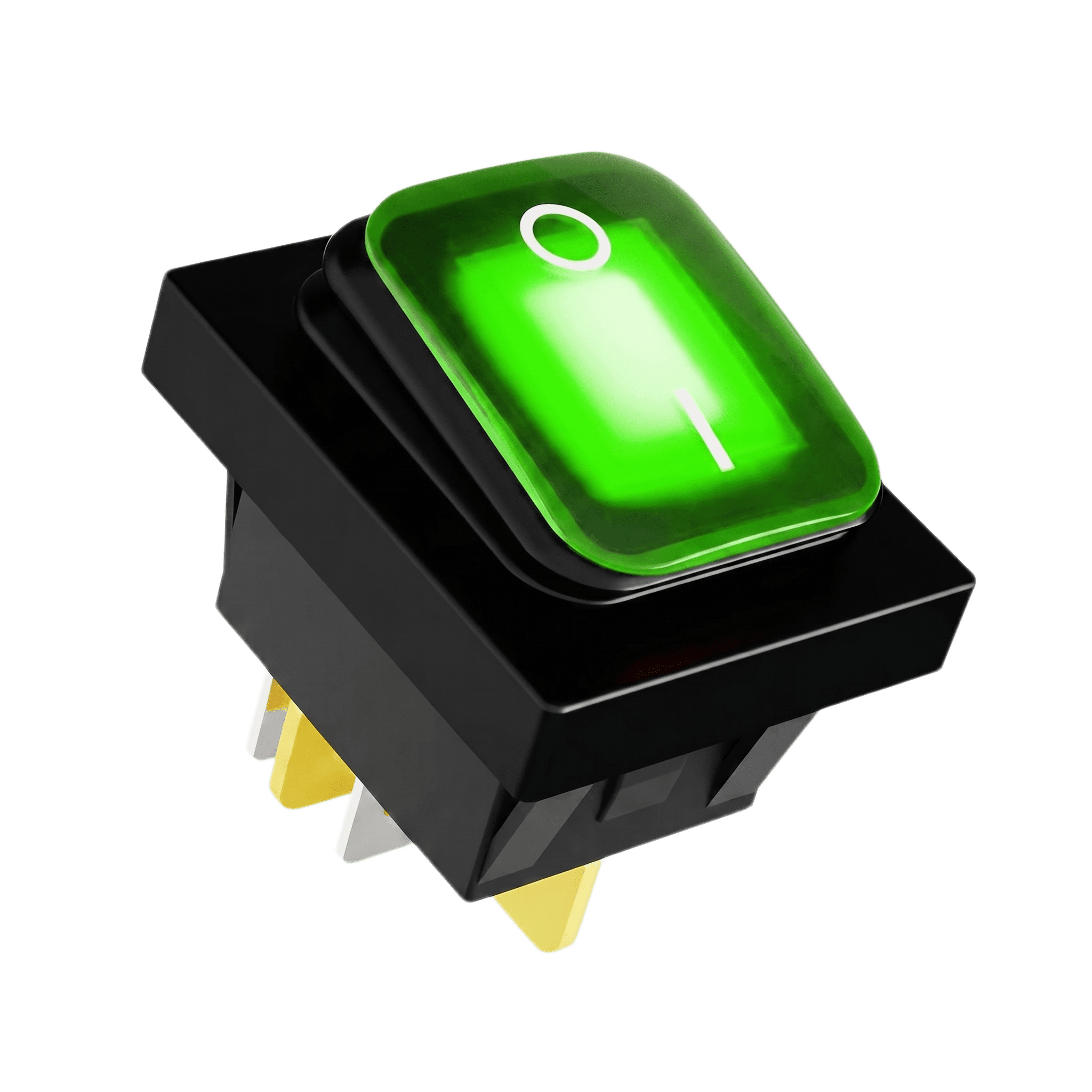 Interruptor tipo Switch con Led Color Verde / IP65 / Diseño Industrial / NO, COM, NC / Terminales tipo F1 APB-03121-G