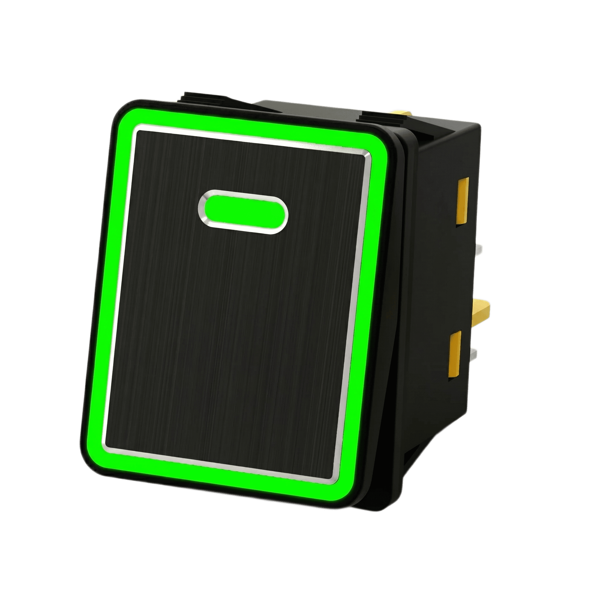 Interruptor tipo Switch con Led Color Verde / IP65 / Diseño Industrial con panel de Aluminio / NO, COM, NC / Terminales tipo F1 APB-08221-G