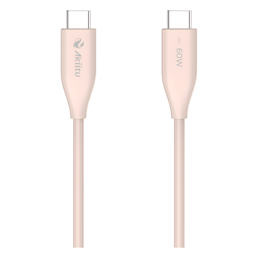 Cable de Carga USB-C a C / 1.5 Metros (4.92 Pies) / Tecnología GaN (Nitruro de Galio) / Fast-Charging / Potencia 60W / Velocidad Transferencia 480 Mbps / Material Silicona No Tóxica / Conector Aluminio Anodizado AK-PAC6S-P-1.5M