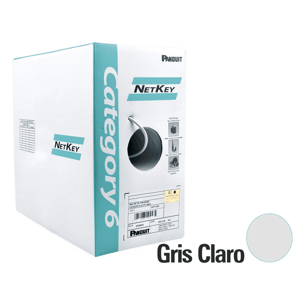 Bobina de Cable UTP 305 Metros (1000 Pies) de Cobre, NetKey, Gris Claro, Categoría 5e (24 AWG), PVC (CM), de 4 Pares NUC5C04IG-ME