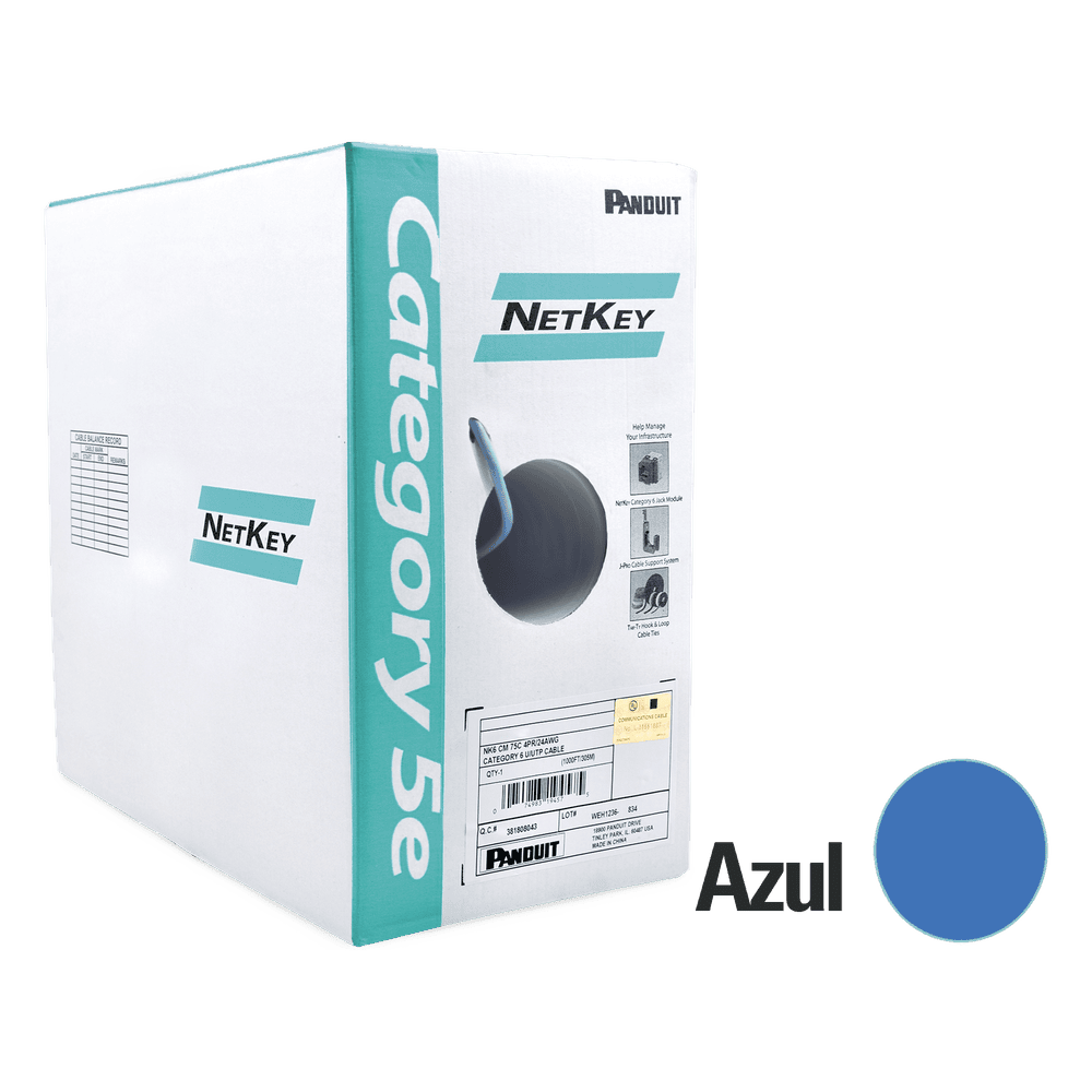 Bobina de Cable UTP de 305 Metros (1000 Pies) de Cobre, NetKey, Azul, Categoría 5e (24 AWG), Riser (CMR), de 4 Pares NUR5C04BU-C