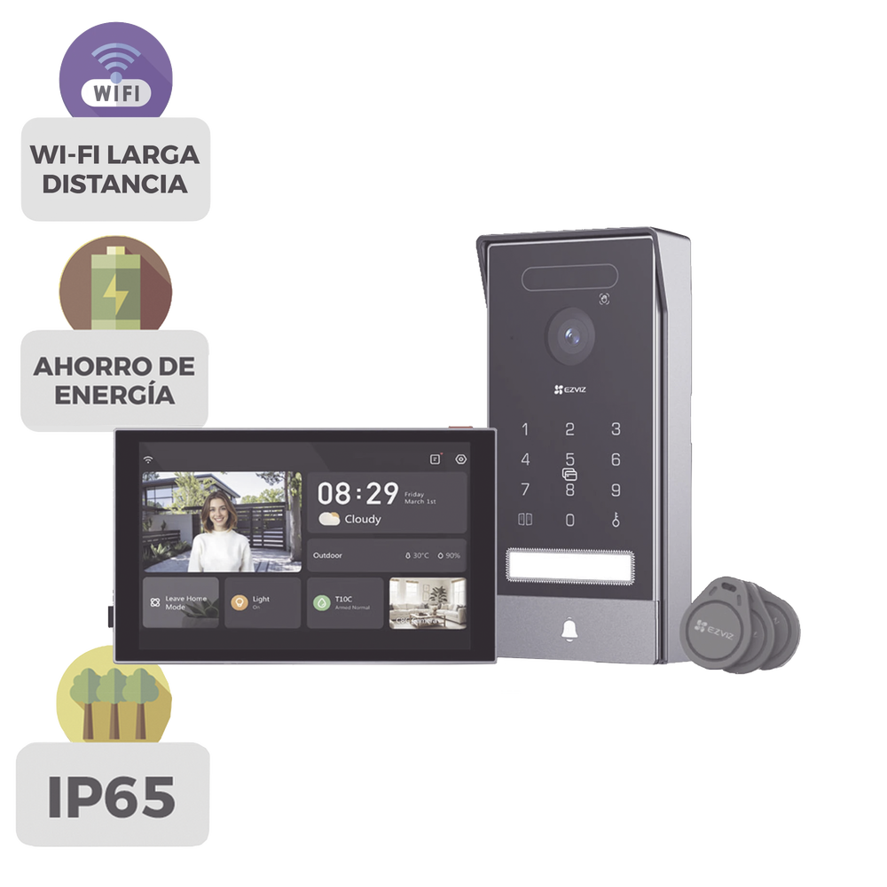 Video Portero Conexión a 2 Hilos Entre Monitor y Frente de Calle / Wi-Fi 6 Dual Band 2.4 y 5GHz con Cámara 4K / Reconocimiento de Venas de Palma / Reconocimiento Facial / Visión Nocturna en Color / IP65 Exterior Con Protección CS-HP7/PRO